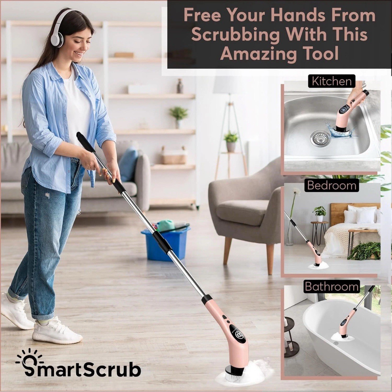 Smart Sceub Electric 9in1 Cleaning Brush Rose Pink New In Box