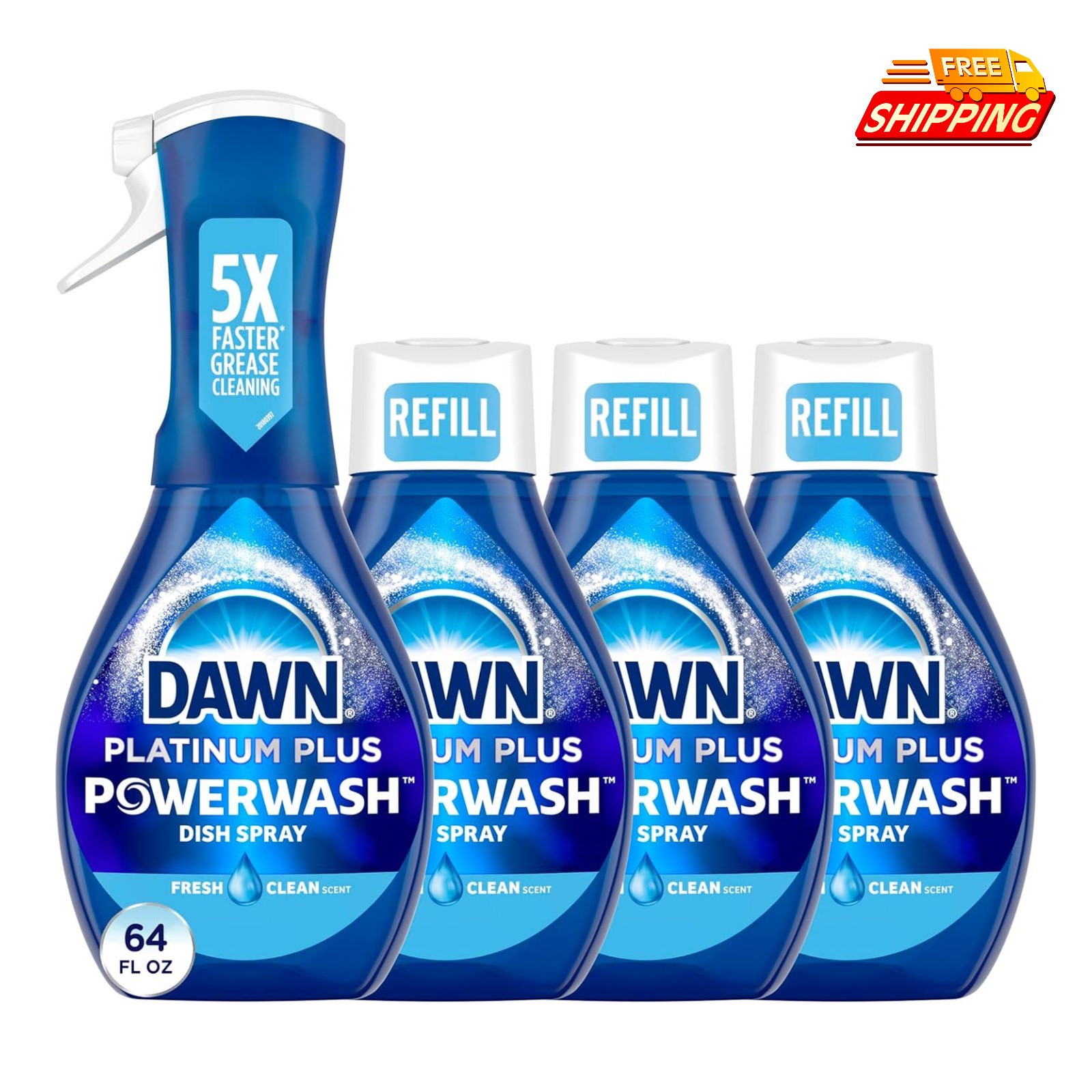 Dish Soap Power Spray Starter Kit with 3 Refills 4×16 Fl Oz Free Ship