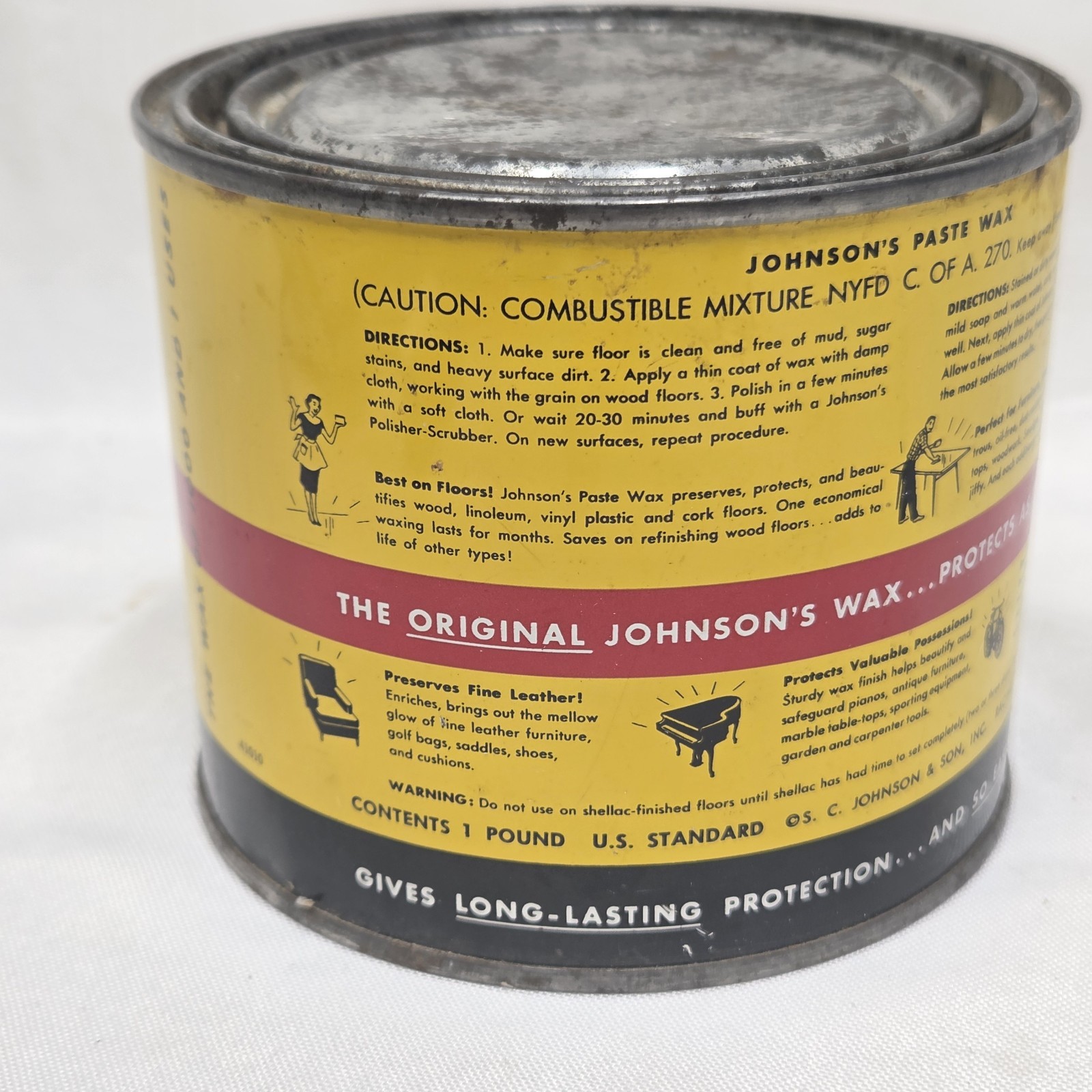 Original Formula 1950s Johnson’s Paste Wax – Partial Can – 14.8 oz Total Weight