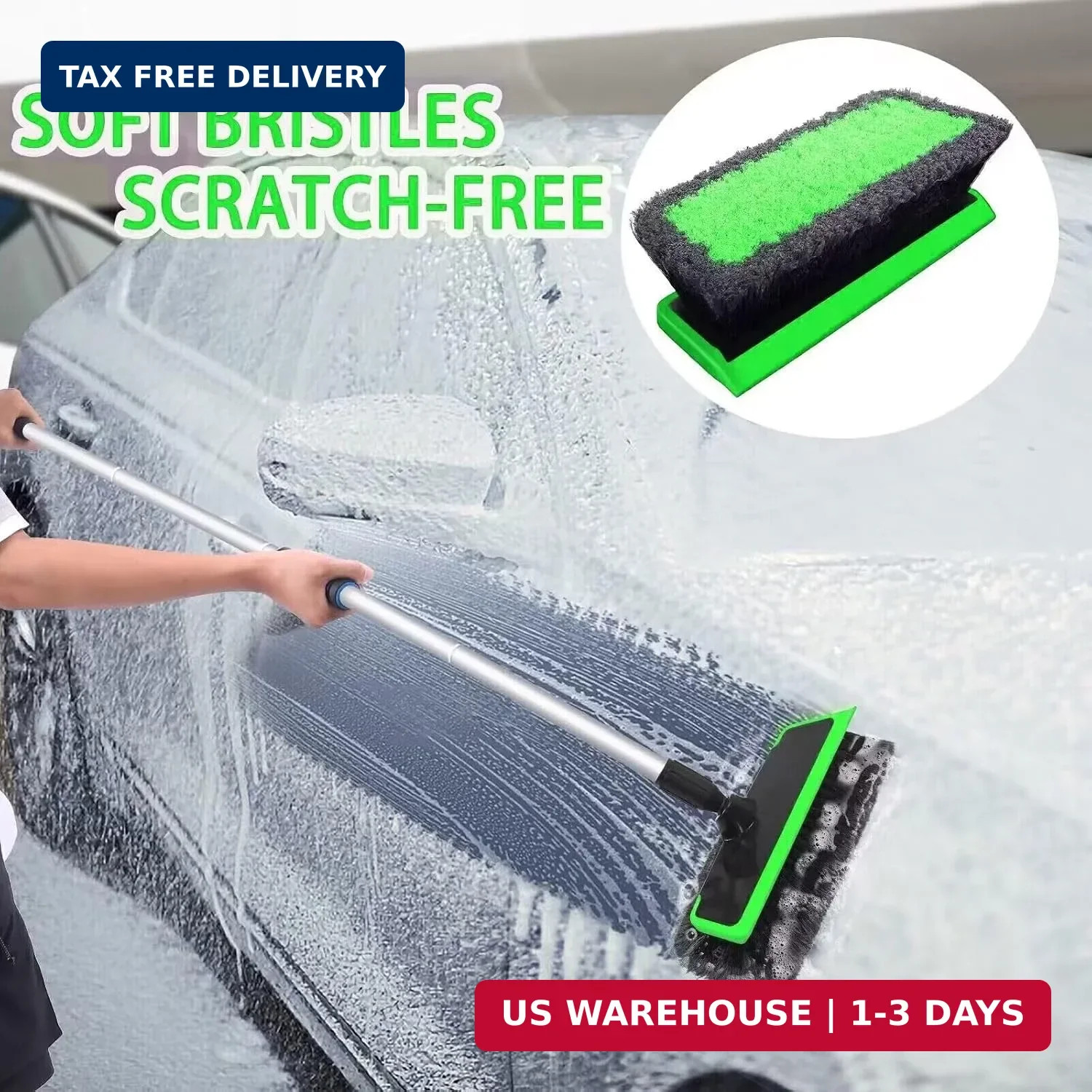 Car Wash Kit, 62” Car Wash Brush with Long Handle, Soft Bristle Scratch-Free Ca