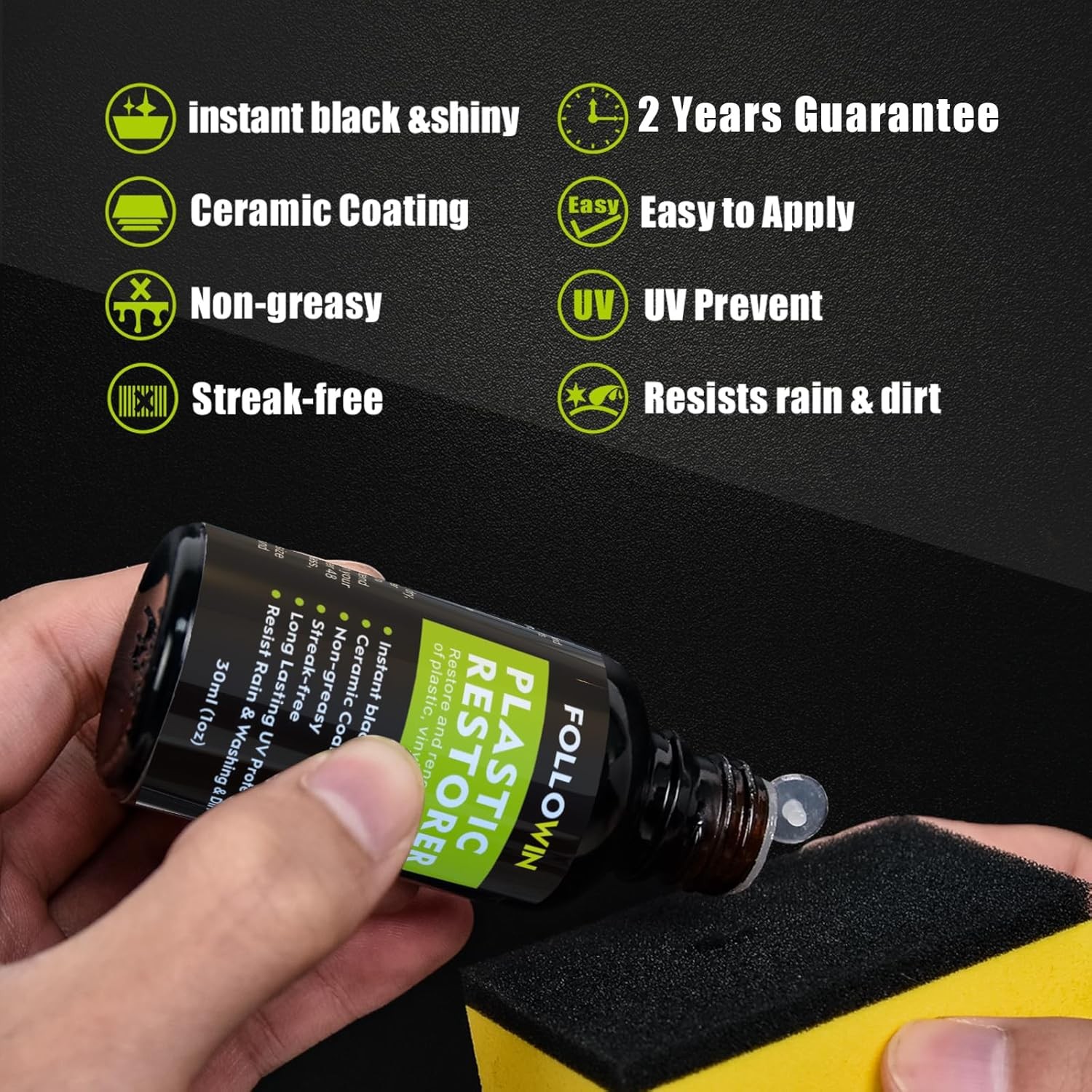 FOLLOWIN Plastic Restorer for Cars – Black Trim Restorer & Ceramic Coating, Resi
