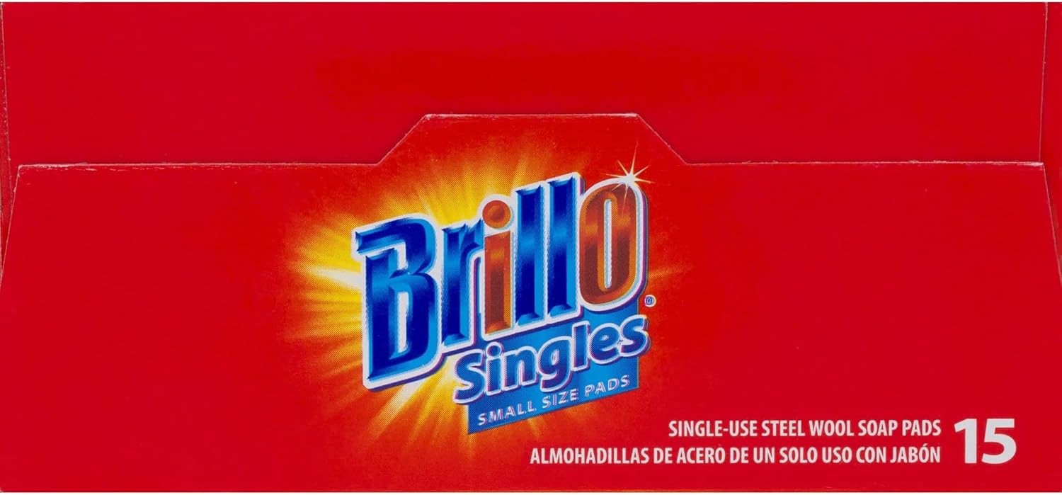 Brillo Single Use Steel Wool Soap Pads, Smaller Size Original Red Scent, 15 Coun