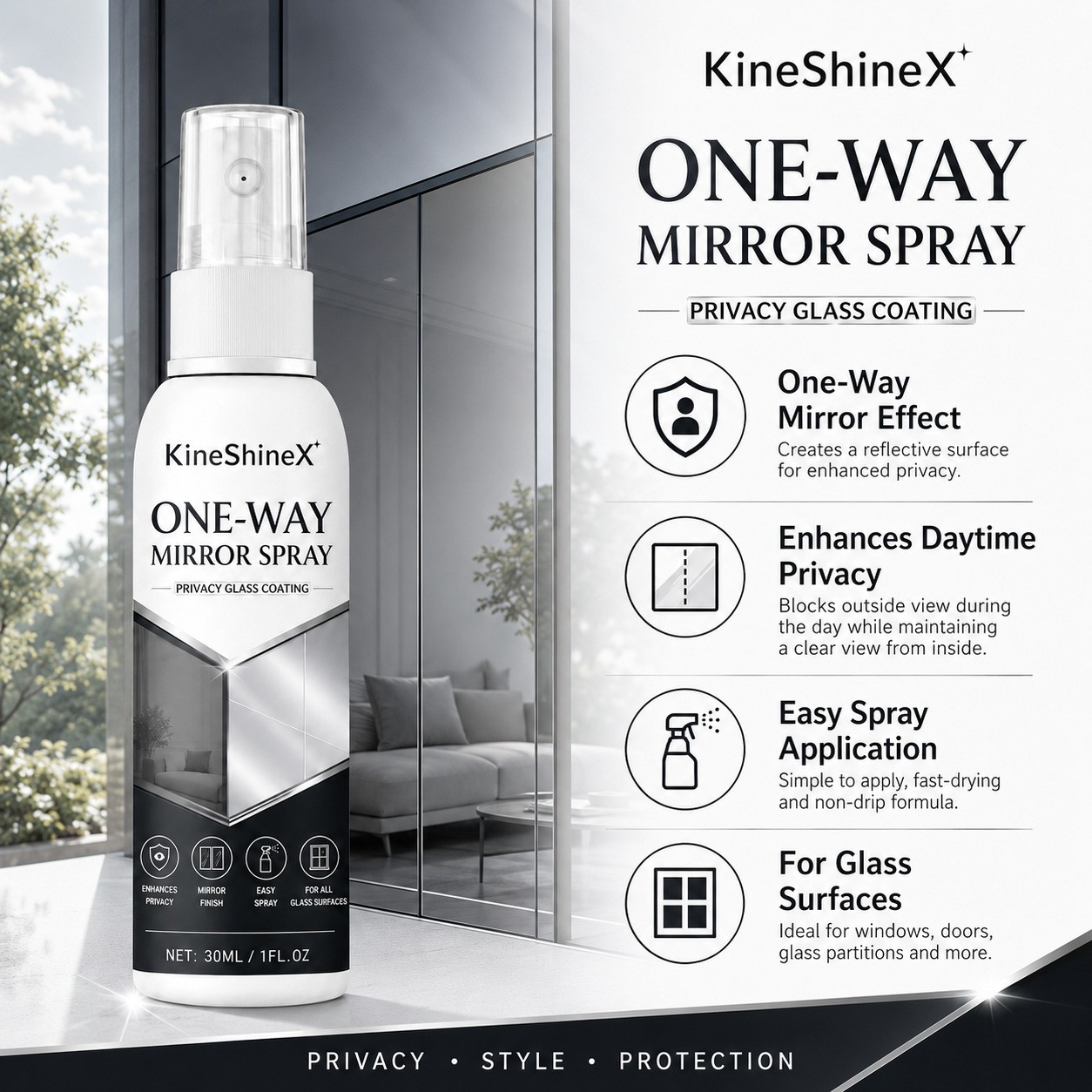 Infrared Blocking Spray, Reflective Window Sprays One-Way Mirror Privacy Shield