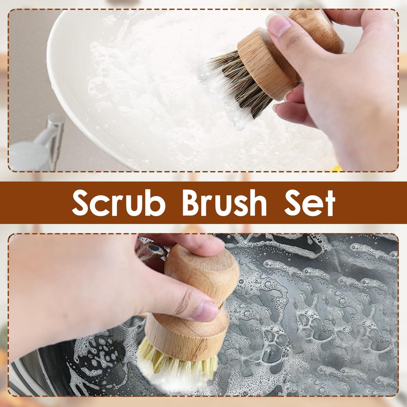 3 Pcs Cutting Board Oil Wax Applicator and Scrub Brush Set Natural Bamboo Woo…