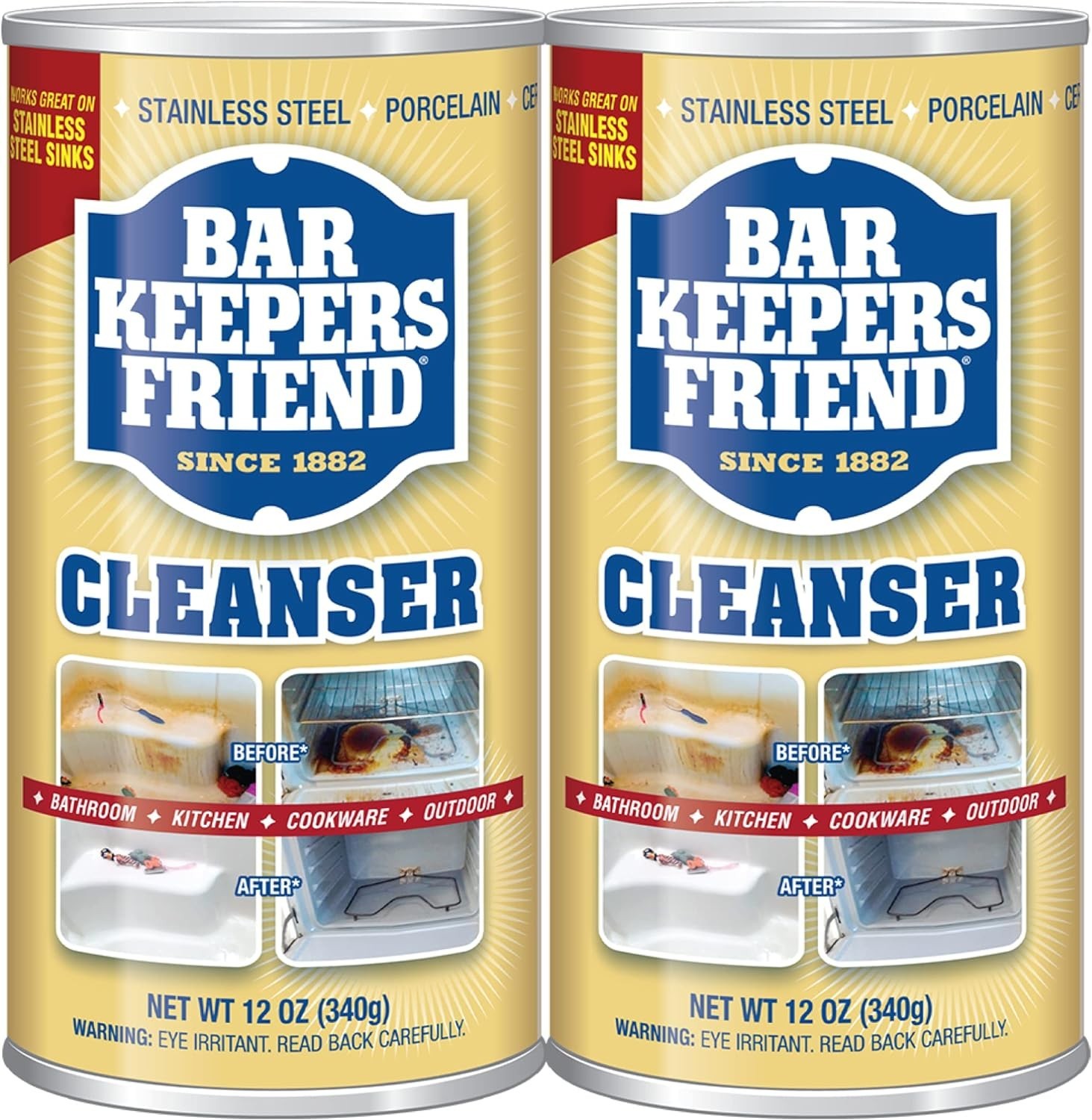 Bleach-Free Powder Cleaner: 2 x 12 oz Stain & Rust Remover for Every Surface