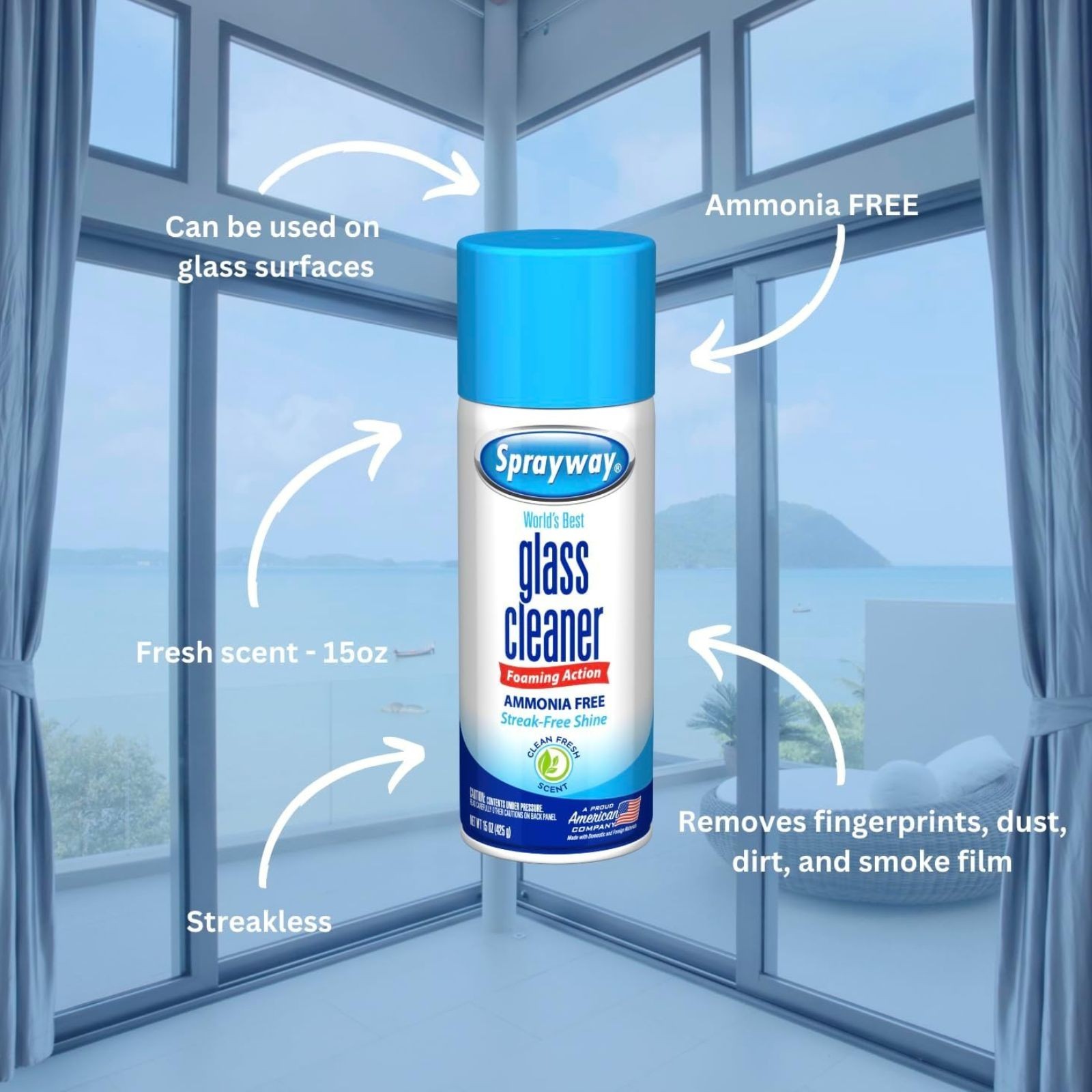 Sprayway Glass Cleaner Foaming Spray – Streak-Free Home & Auto, 19 oz (12-Pack)
