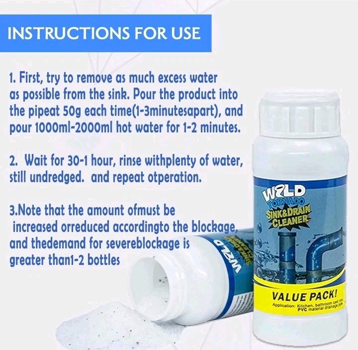 2pk Wild Tornado Powerful Sink & Drain Cleaner Powder Quick Foaming Super Clean