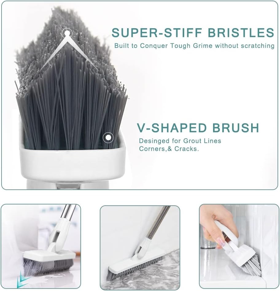 Scrub Brush Bathroom Long Handle Bathtub Push Broom Shower Tile Grout