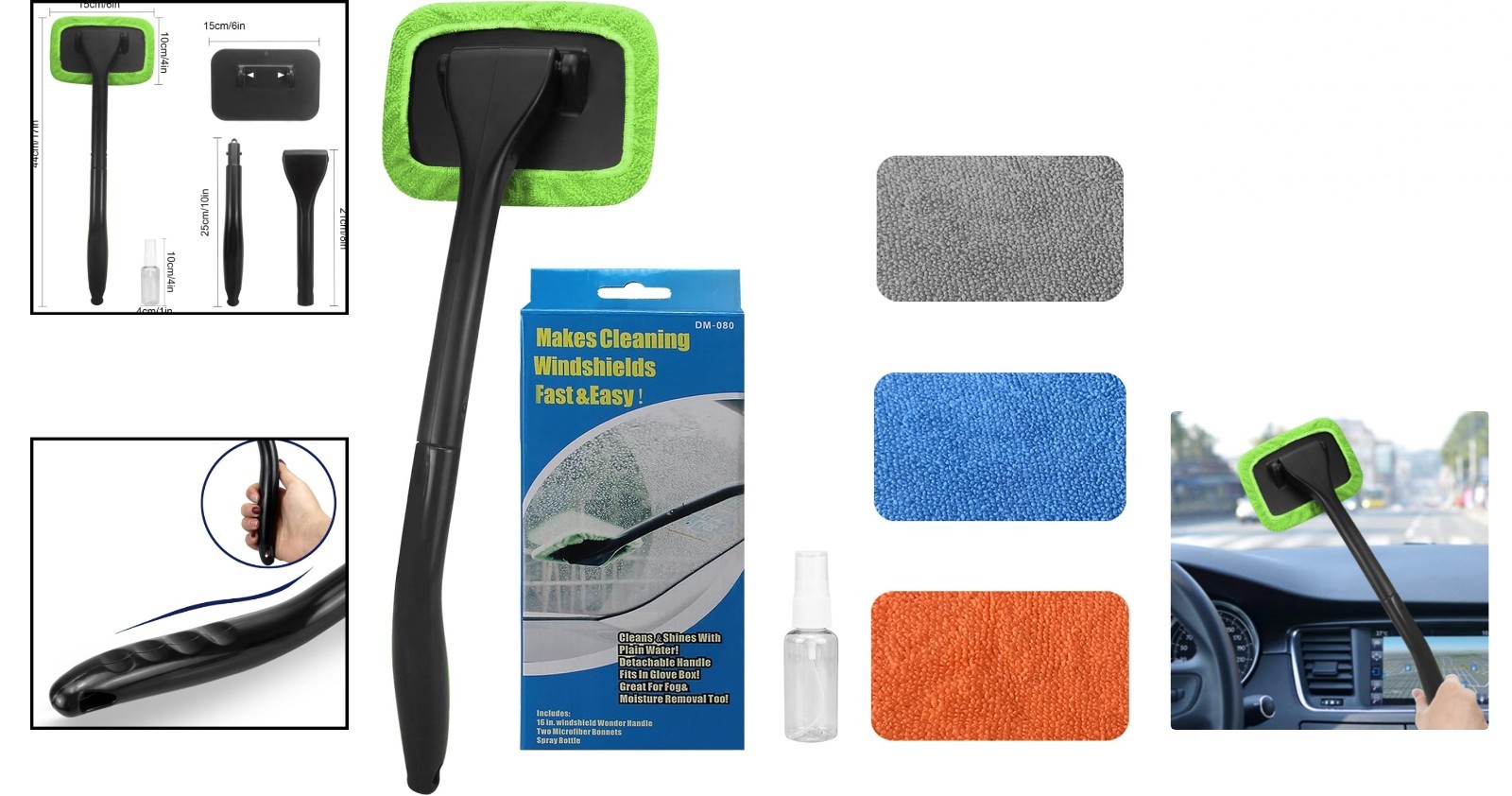 Multi-Purpose Car Windshield Cleaner – Extendable Handle & 4 Color Pads Included