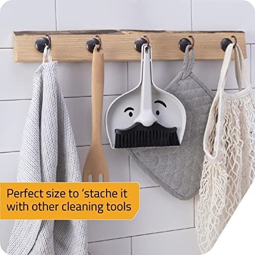 Mini Mustache Dustpan and Brush Set – Small Broom for Home & Travel Cleanup