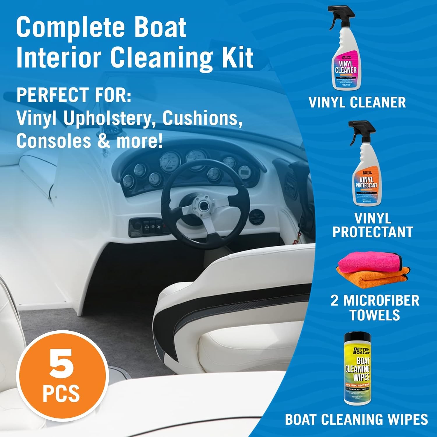Boat Interior Cleaning Kit Marine Vinyl Cleaner Protectant Wipes Microfiber