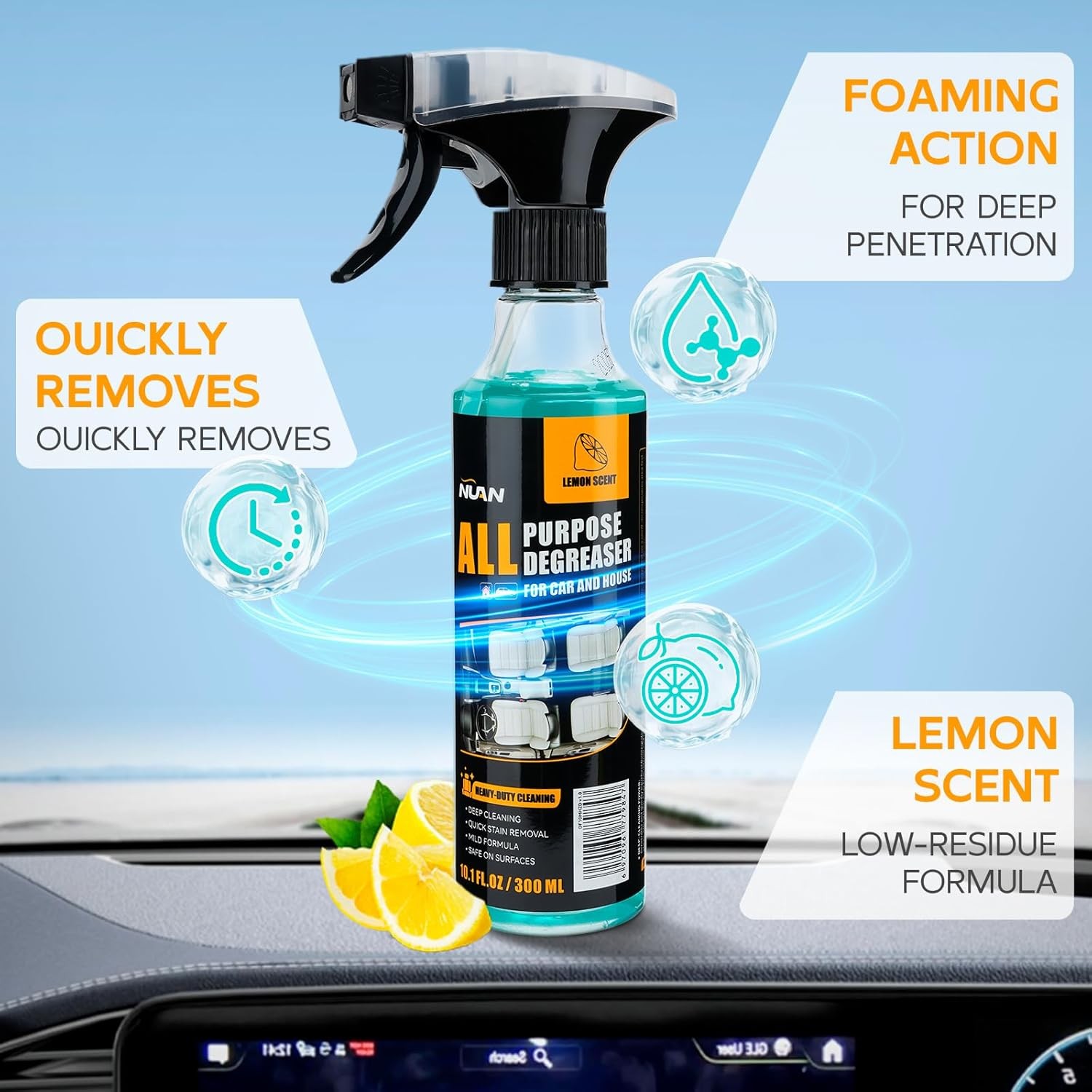 All Purpose Degreaser Spray Lemon 10.1oz Heavy Duty Car Kitchen Grease Remover