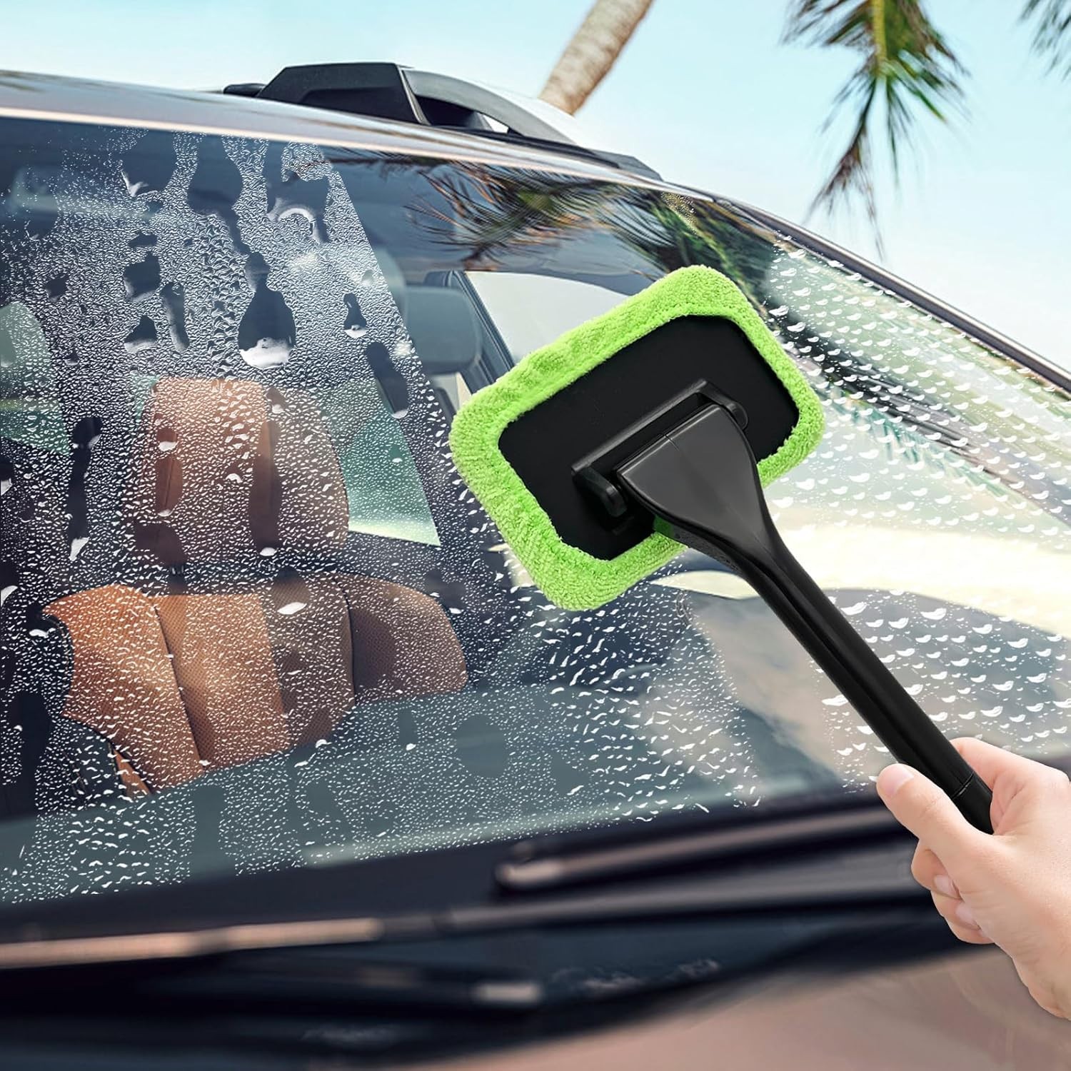 Car Glass Cleaning Tools with Washable & Reusable Microfiber Pads Anti-Fog Brush
