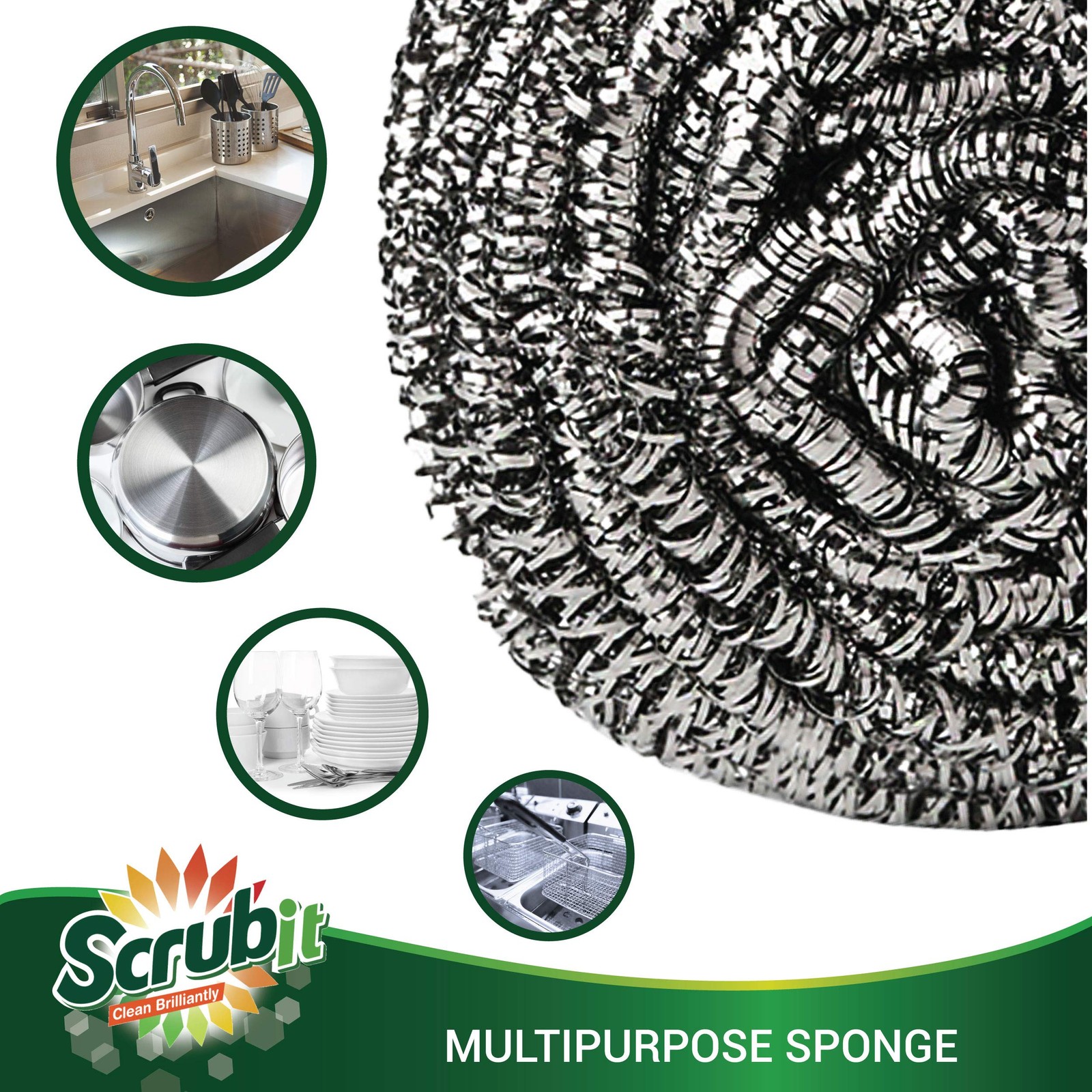 6 Pack Stainless Steel Scourers – Steel Wool Scrubber Pad Used for Dishes, Po…