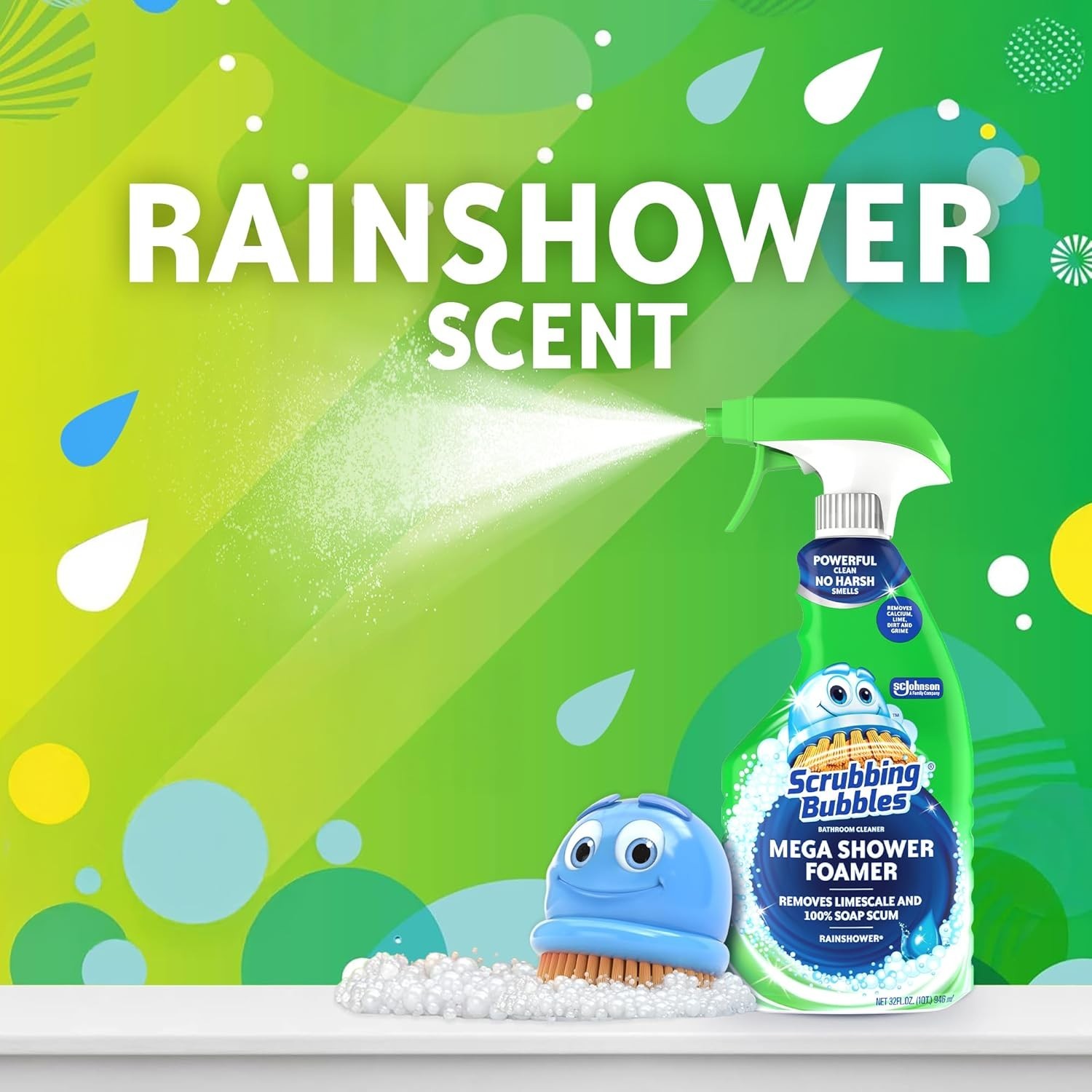 Mega Bathroom and Shower Cleaner Spray, Foaming Action Removes Limescale and Soa