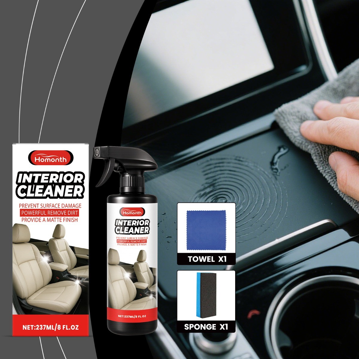 Car Interior Cleaner Spray for Leather Upholstery, Gentle Stain Remover