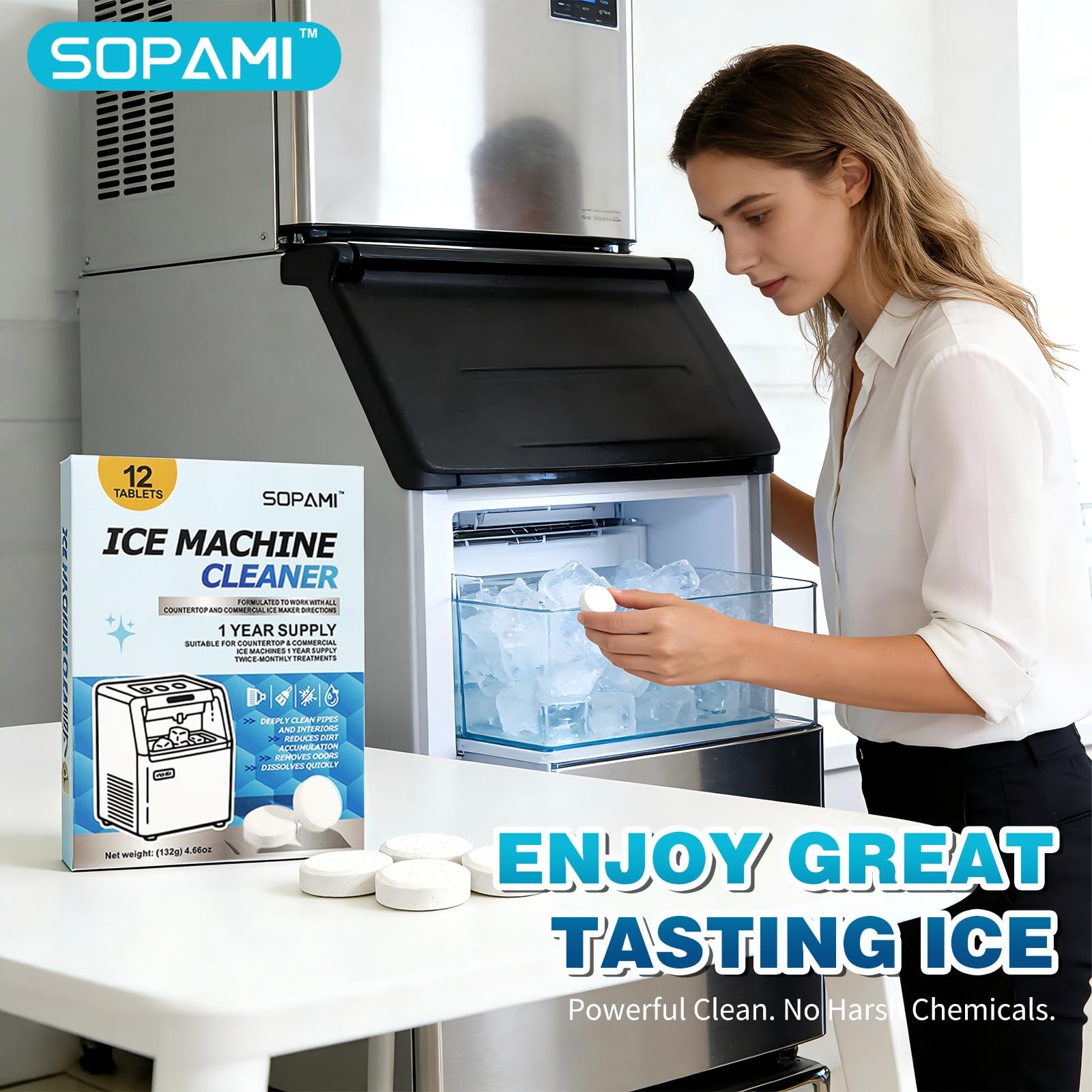 SOPAMI Ice Machine Cleaner and Descaler Tablets – 12 Pack Ice Maker Cleaner T…
