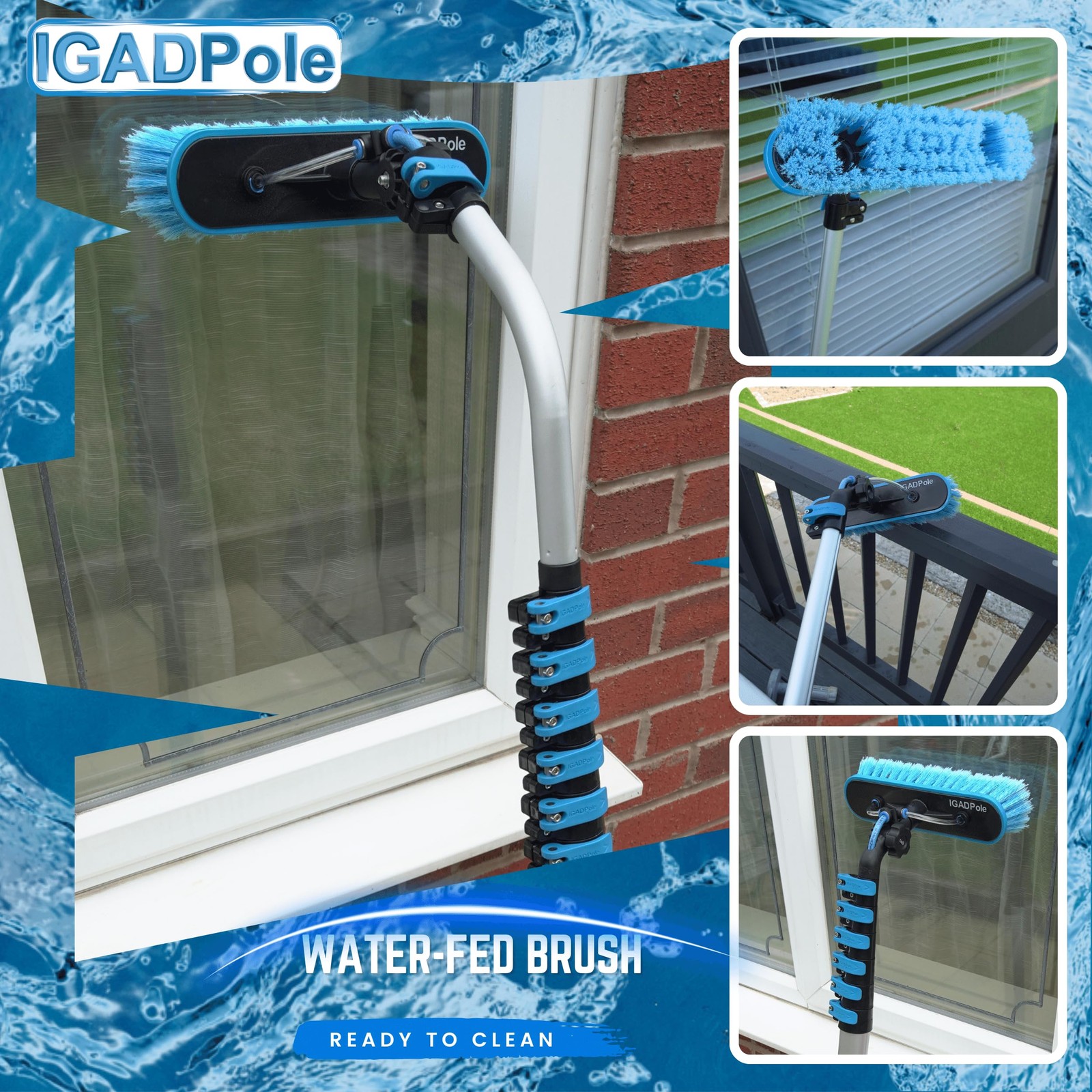 IGADPole 24 FT Water-Fed Washing Kit with Soap-Dispenser, Brush, 10″ Squeegee…