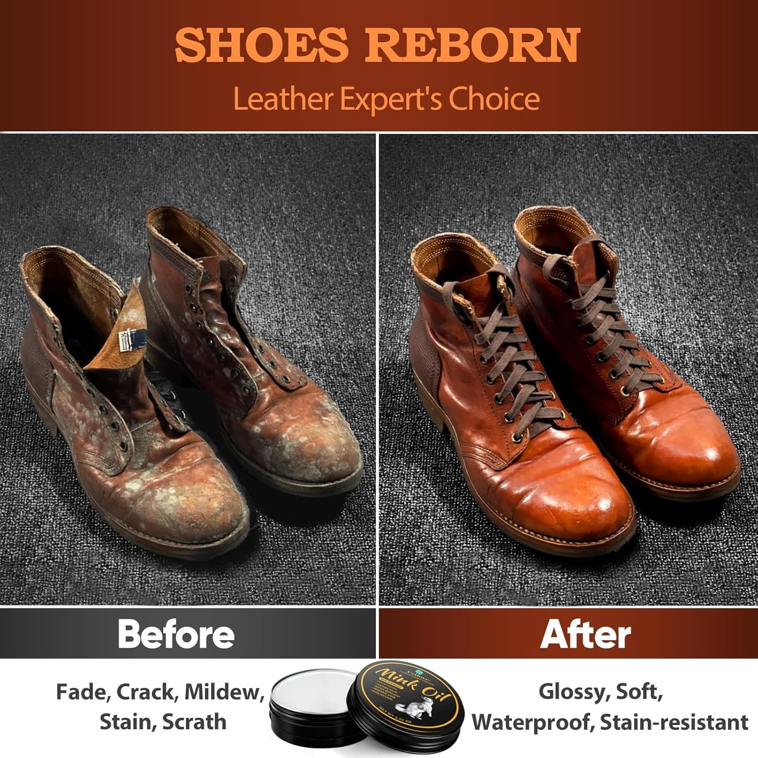 Essential 4-in-1 Mink Oil Conditioner & Cleaner for Boots and Shoes, 3.52 oz