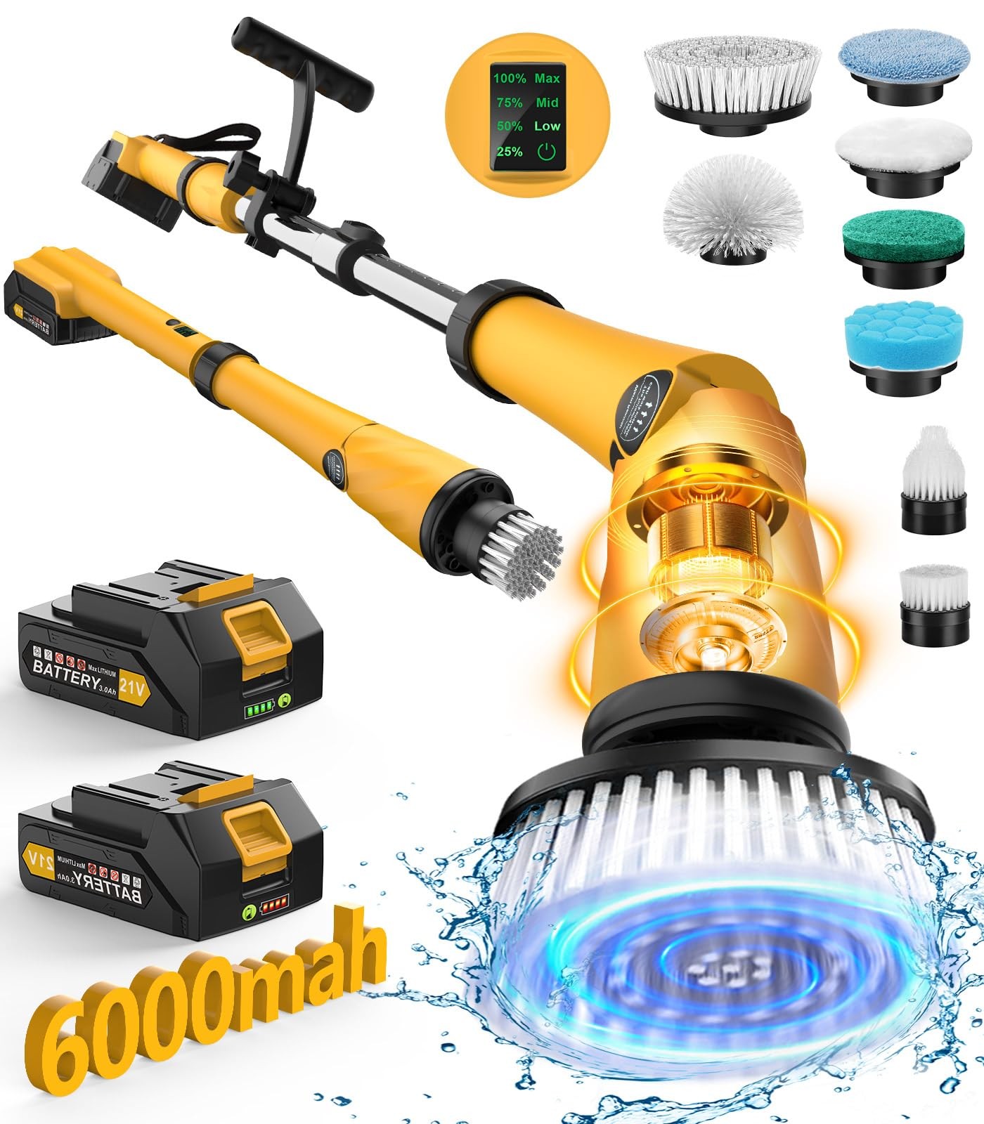 Electric Spin Scrubber Extra Large Brush Q3,6000 mAh Best Battery Power Scrub…