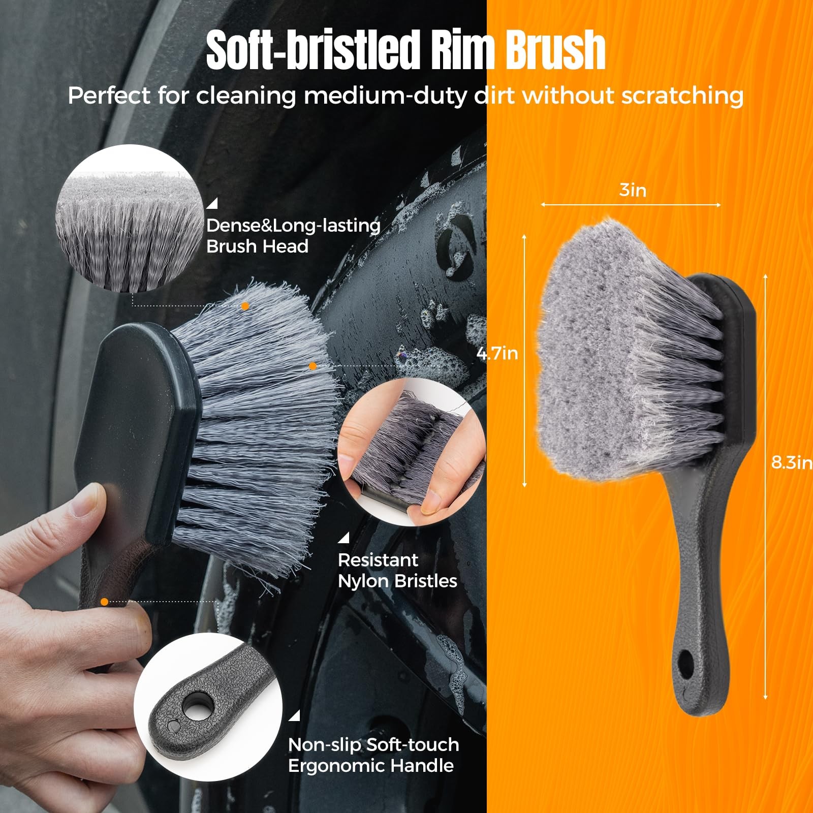 9Pcs Car Wheel Brush kit, Tire Brush, Microfiber Flat Wheel Cleaner Brush, So…