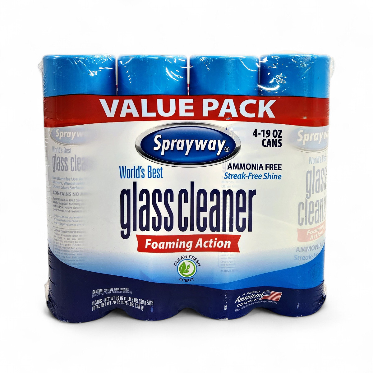 Sprayway Glass Cleaner, Foaming Action Aerosol Spray Cans, 19 oz 4-Pack