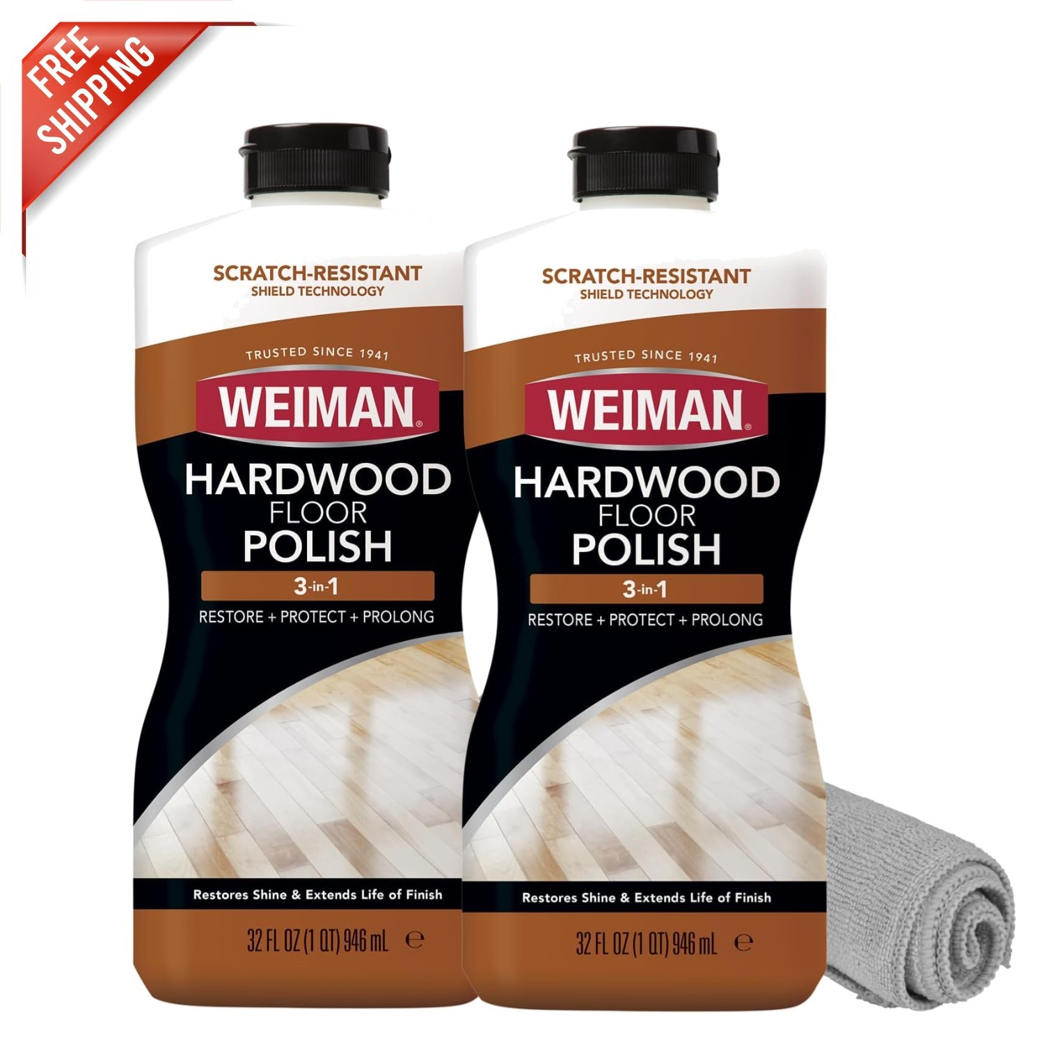 3PC Wood Floor Care Bundle – 32 Oz Restorer with Natural Shine & Scratch Repair