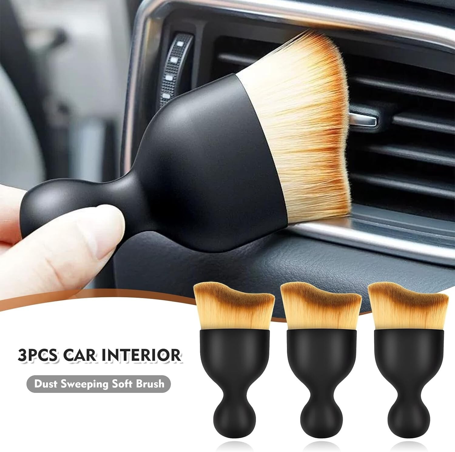 3PCS Car Interior Cleaning Brush Automotive Interior Dusting Brush Soft Bristles