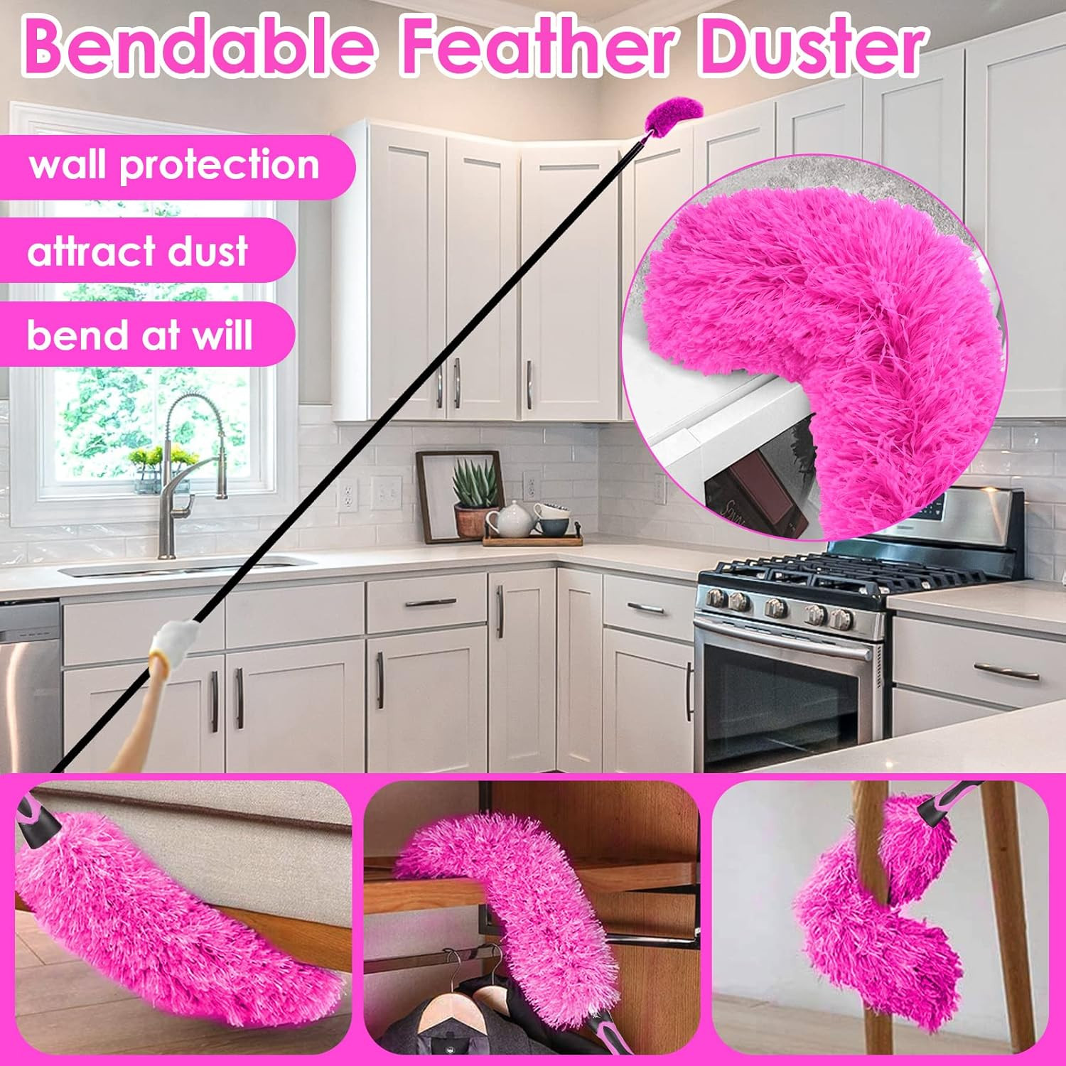 8 Foot Dusters for Cleaning, Duster with Extension Pole, Microfiber Feather Dust