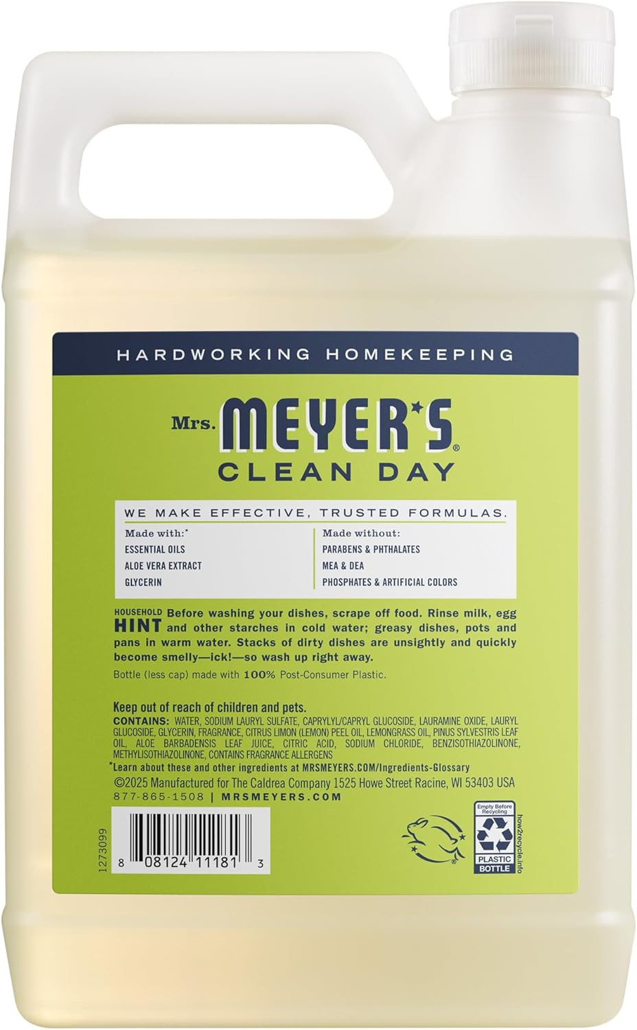 Mrs Meyers Liquid Dish Soap Refill Basil Scent 48 fl oz 6-Pack Master Case