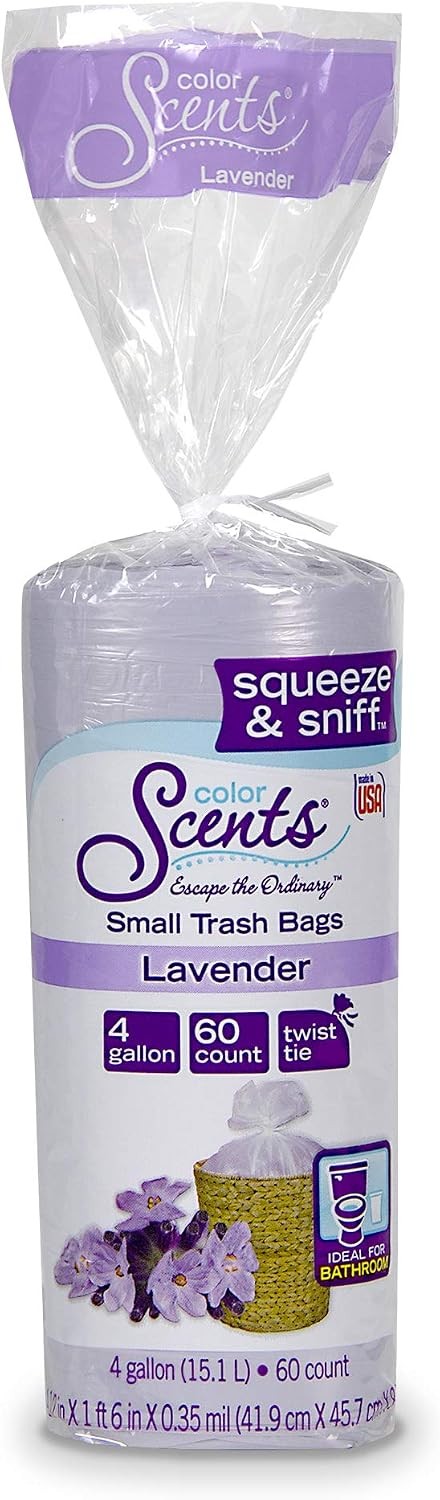 Color Scents Small Trash Bags – 4 Gallon, 480 Total Bags (8 Packs of 60 Count)
