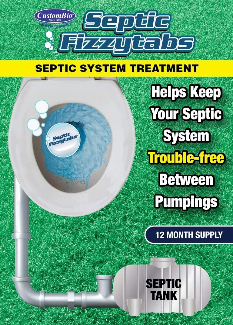Septic Fizzytabs System Bacteria Treatment Tank Lines,One Year Supply 12 Tab