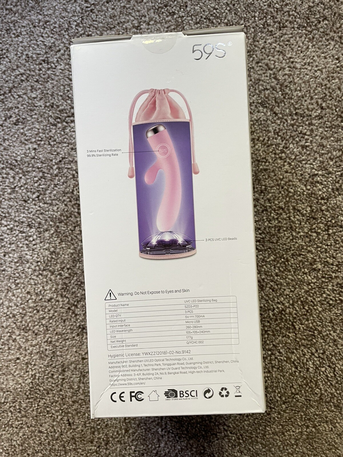 UVC LED STERILIZING BAG 3Min. Kills Bacteria LASH TECH ADULT Toys Cell Phone 59S