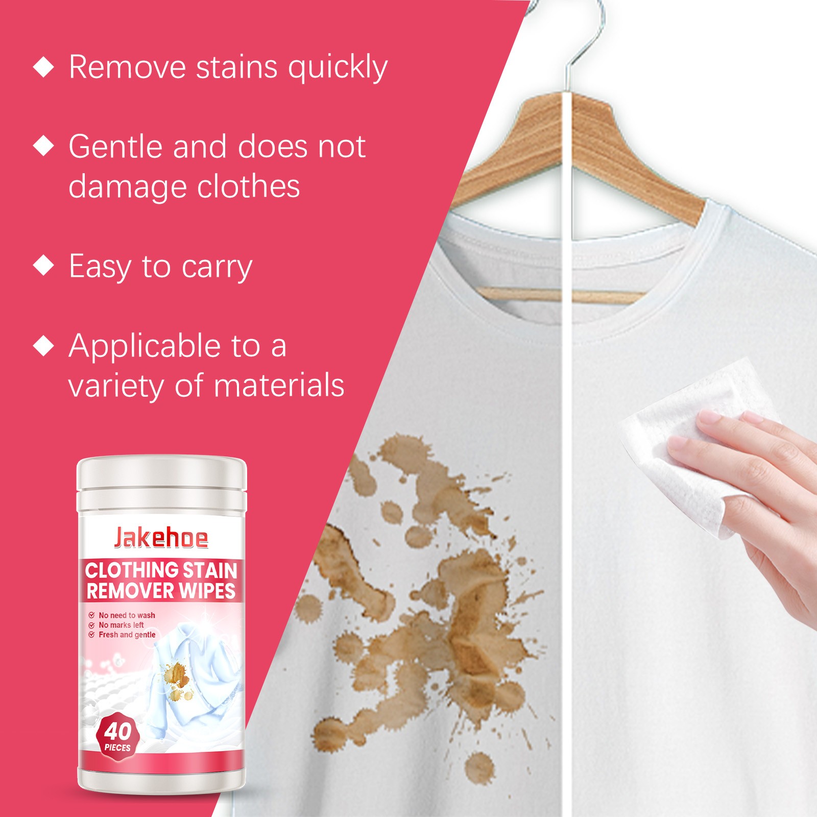 Jakehoe Clothes Stain Remover Wipes Grease Stain Remover Mild Clean Clean White
