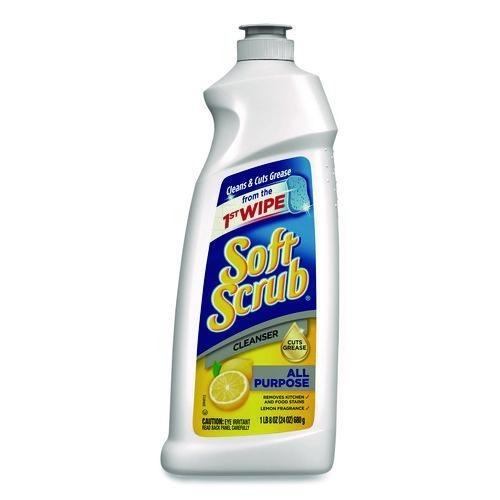 Soft Scrub All Purpose Cleanser, Lemon Scent, 24 oz Bottle, 8/Carton