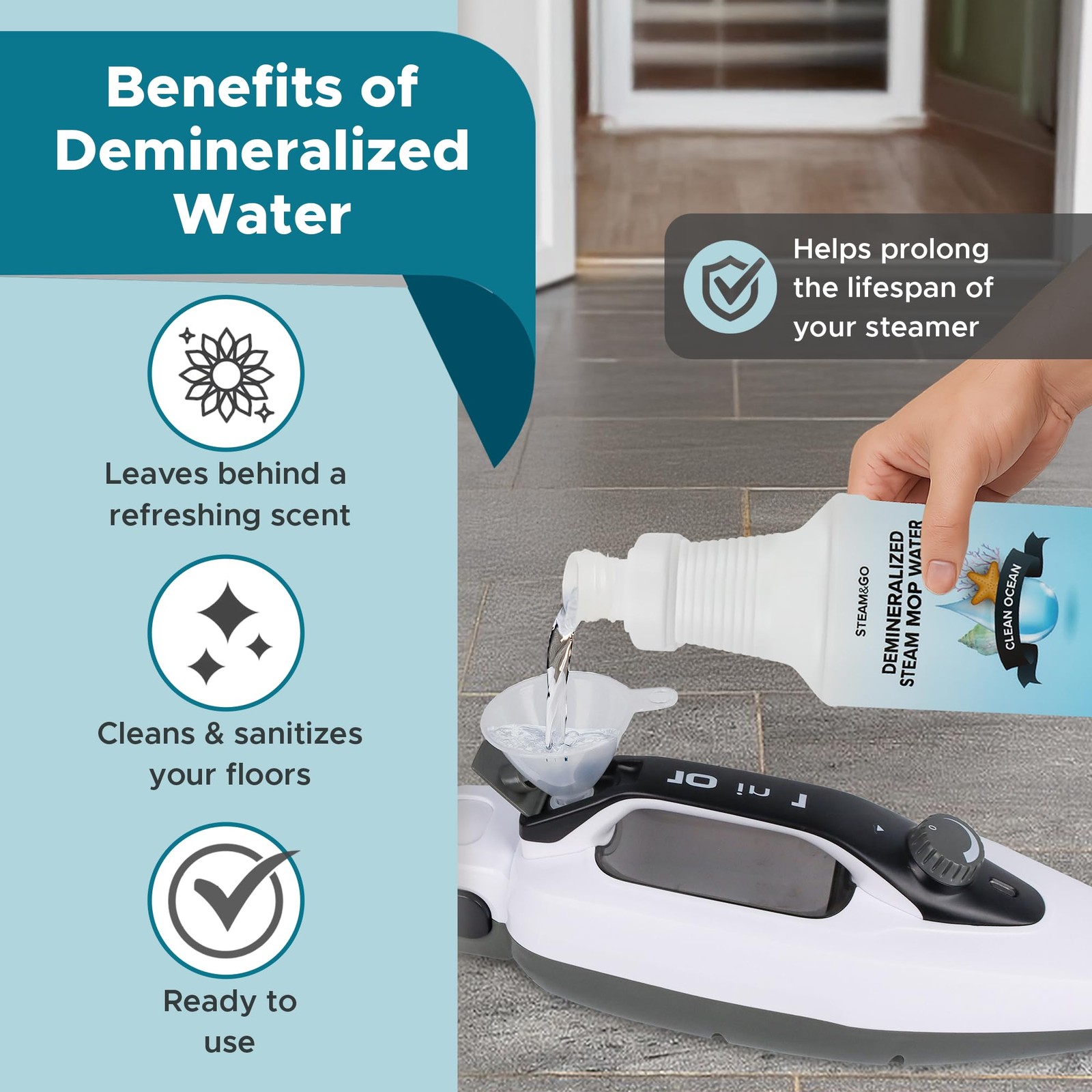 Steam & Go Demineralized Water – Multisurface Cleaner, PVC-Free Ready-to-Use …