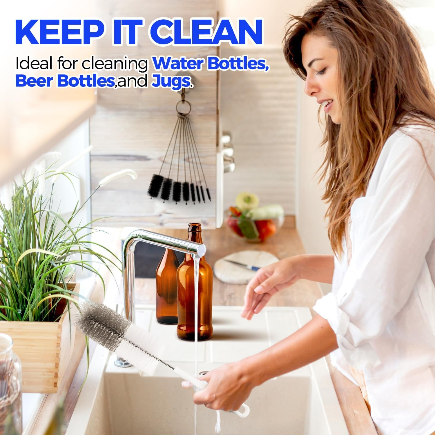 10 Pack Bottle Brush Cleaner Set 15″ Long Handle Bottle Cleaner Brush Flexible