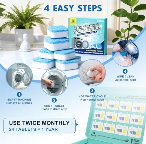 Washing Machine Cleaner Tablets and Deodorizer: 24 Pack Laundry Machine Tub D…