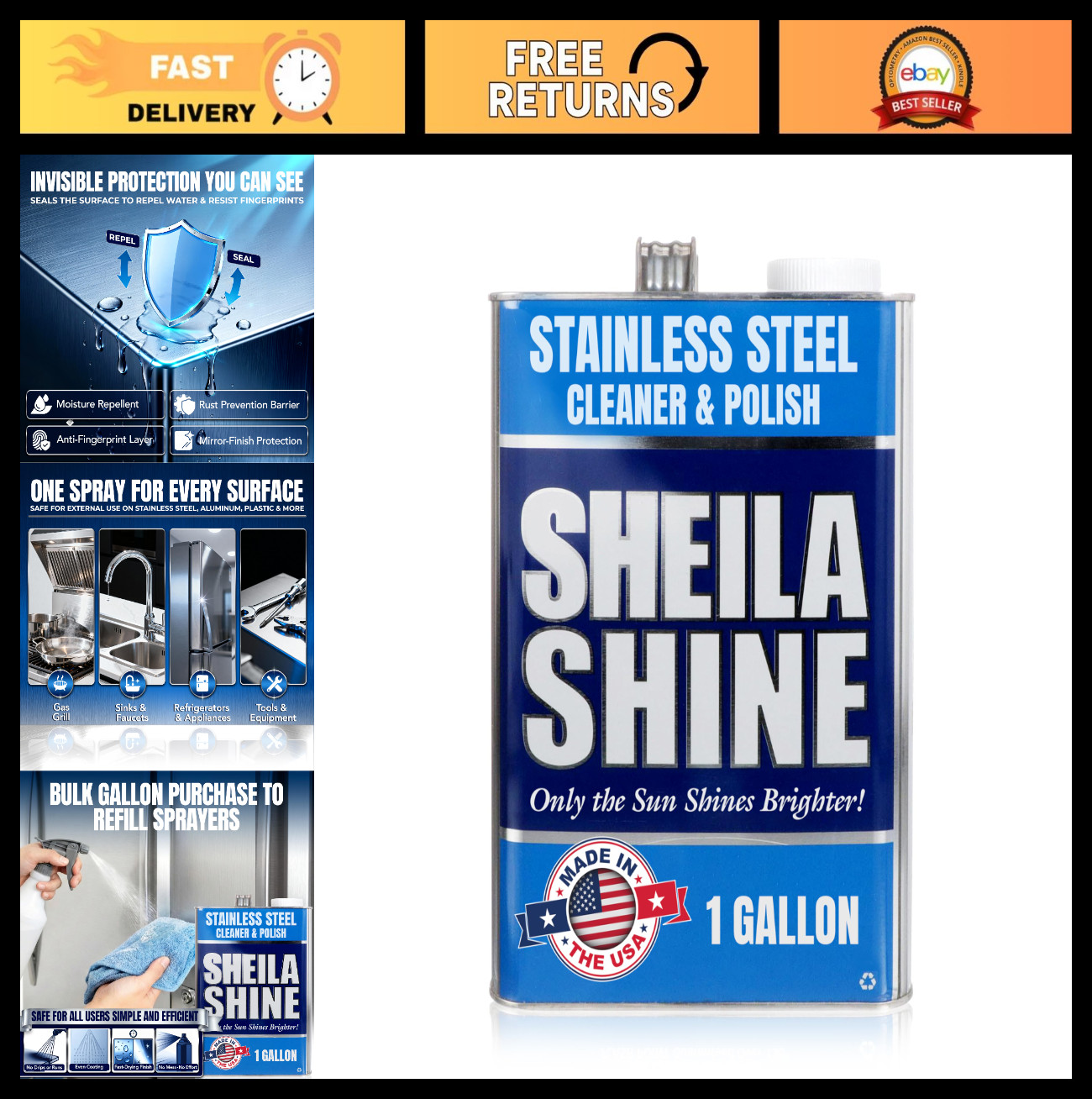 Stainless Steel Cleaner & Polish – 1 Gallon, Cleans & Protects Appliances, Sinks