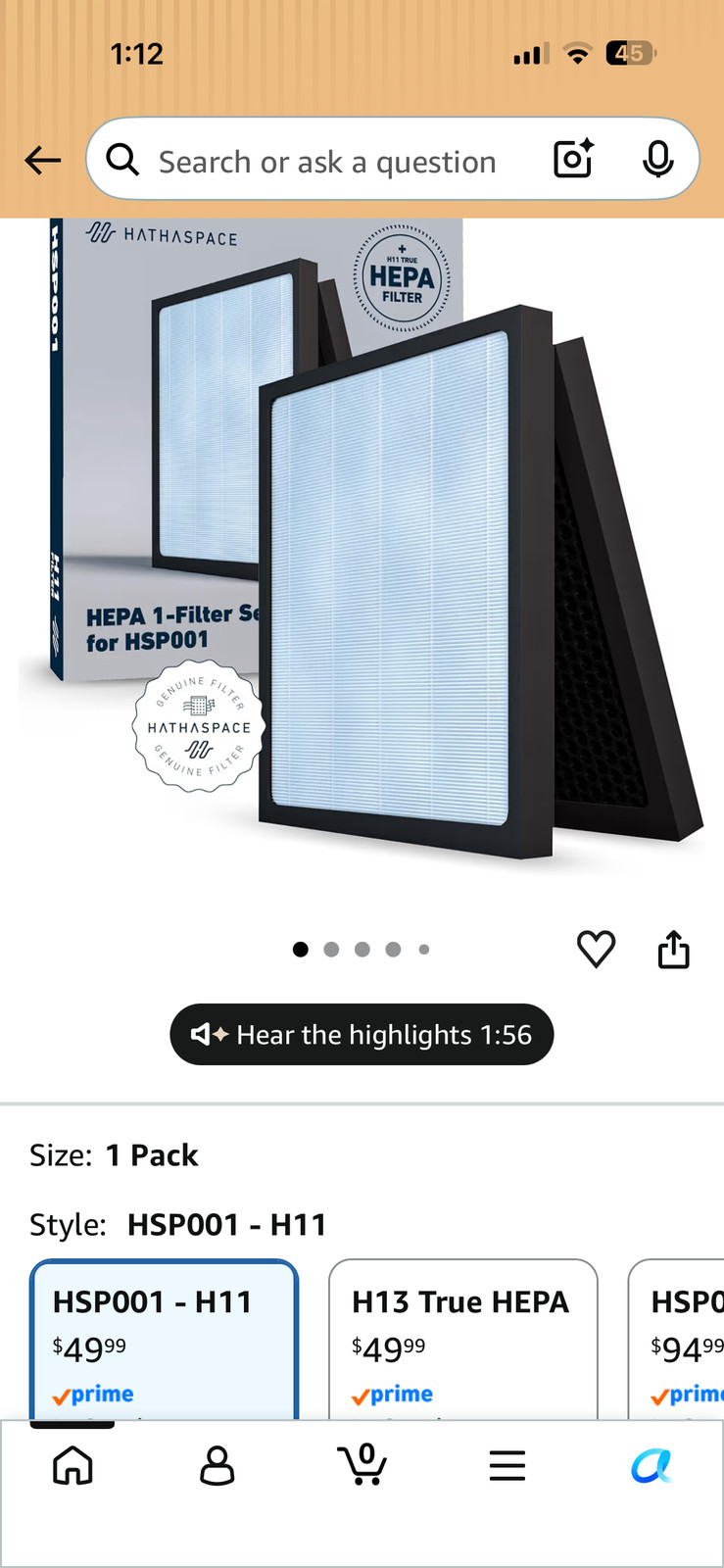 Hathaspace HSP001 H11 True HEPA Replacement Filter Set 4-Stage Air Purifier