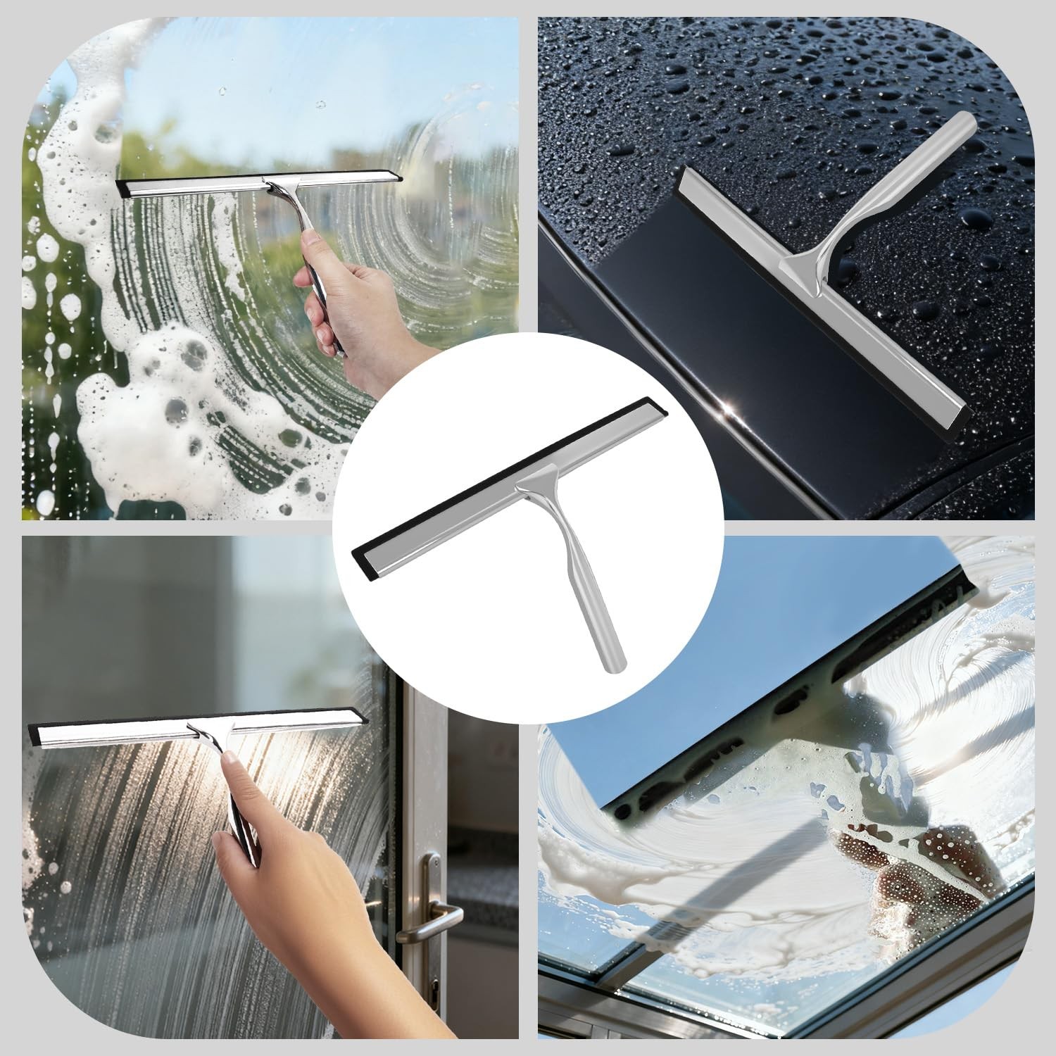 10 Inch Shower Squeegee Stainless Steel TPR Rubber Streak Free Glass Doors Mirro