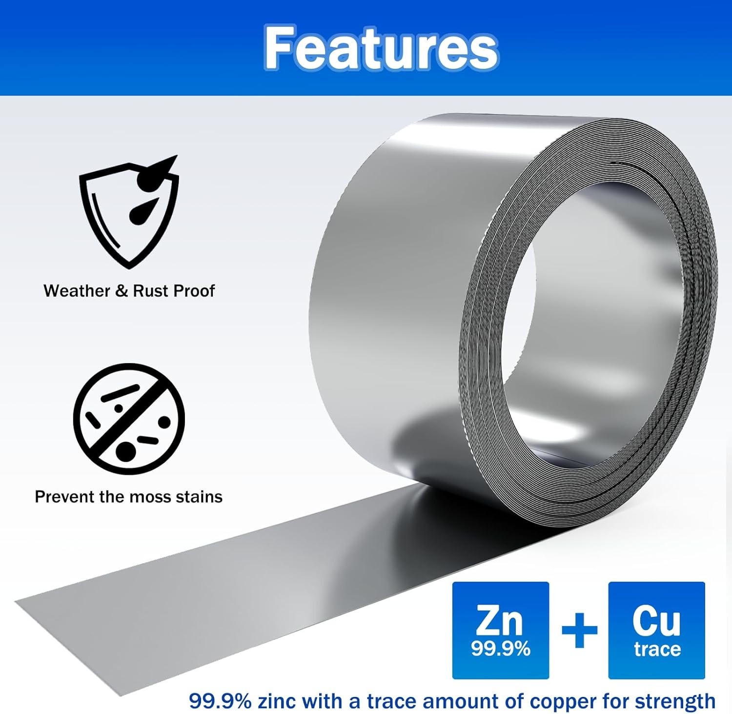 2 Pack Zinc Metal Strip for Roof Garden 55 Feet X 2.5 Inches Prevents Roofing St