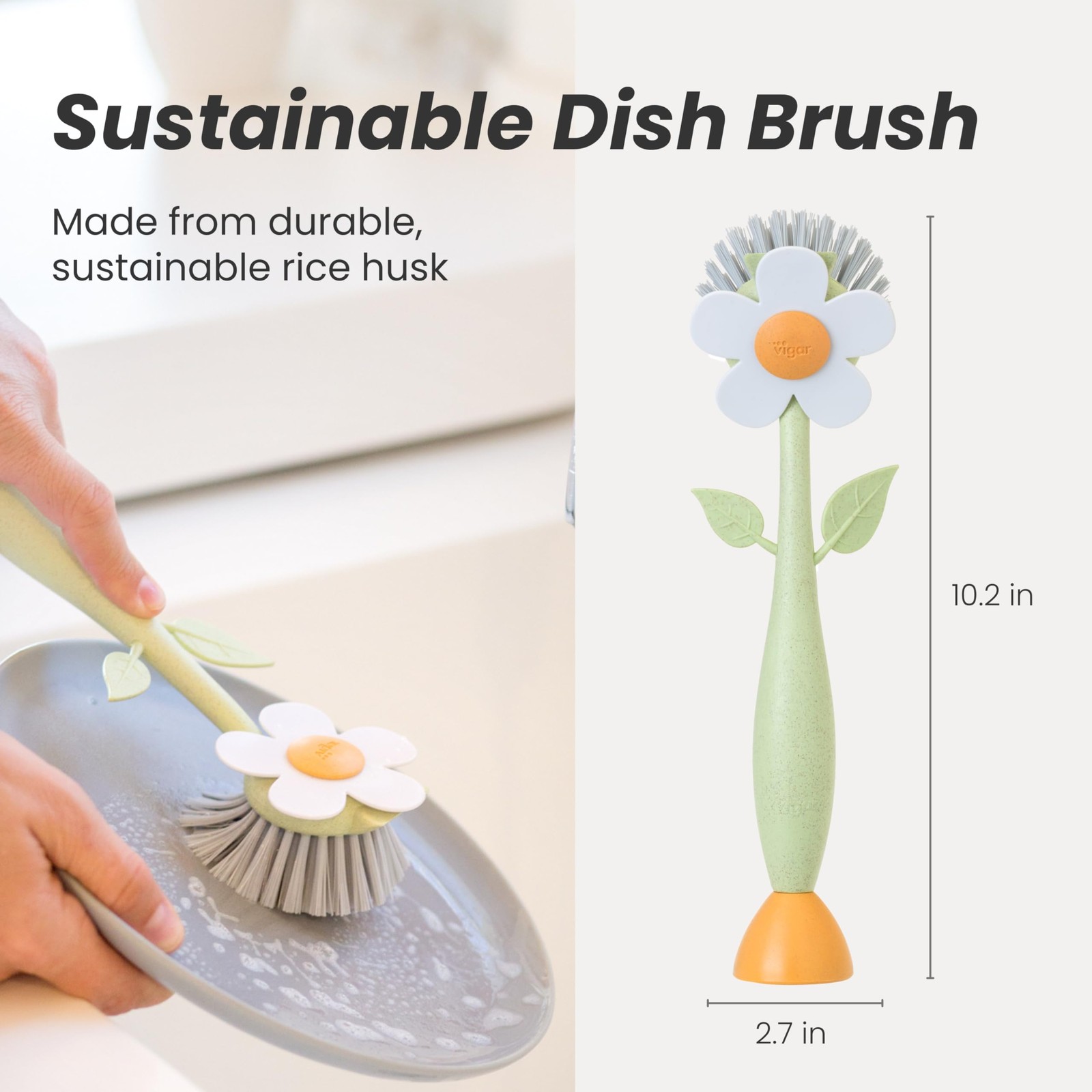 Florganic Daisy-Shaped Dish Brush, a Dish Brush with Handle, and a Dish Brush…