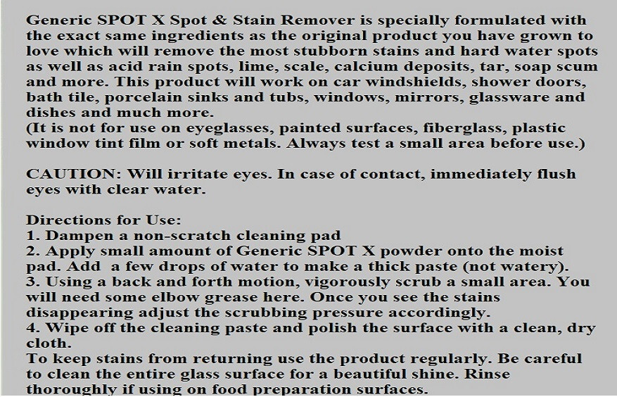 SPOT X GENERIC – Hard Water Spot & Stain Remover – Headlights Shower Windshields