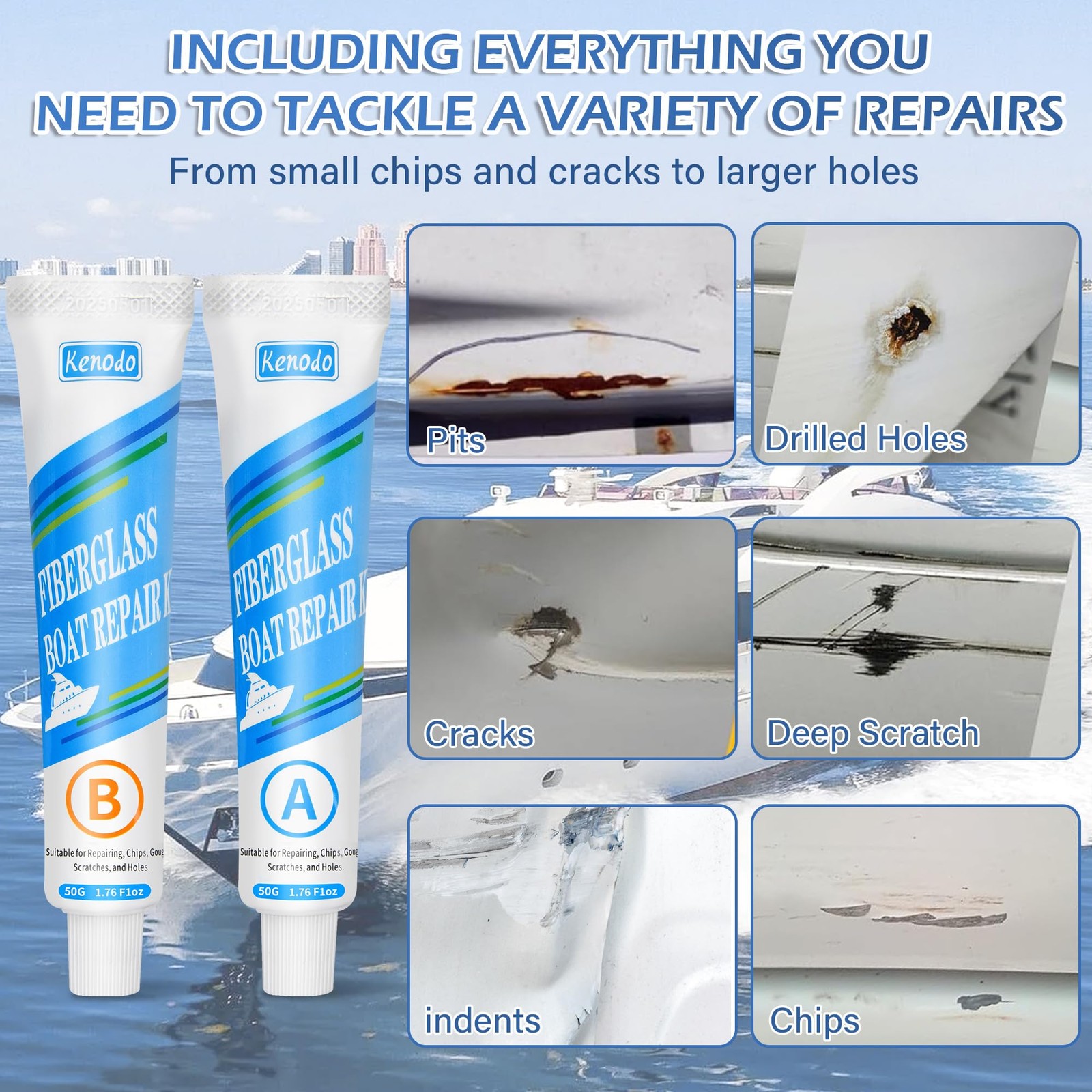 Marine Fiberglass Repair Kit for Boats, Gel Coat Kepair kit for Boats, Epoxy …