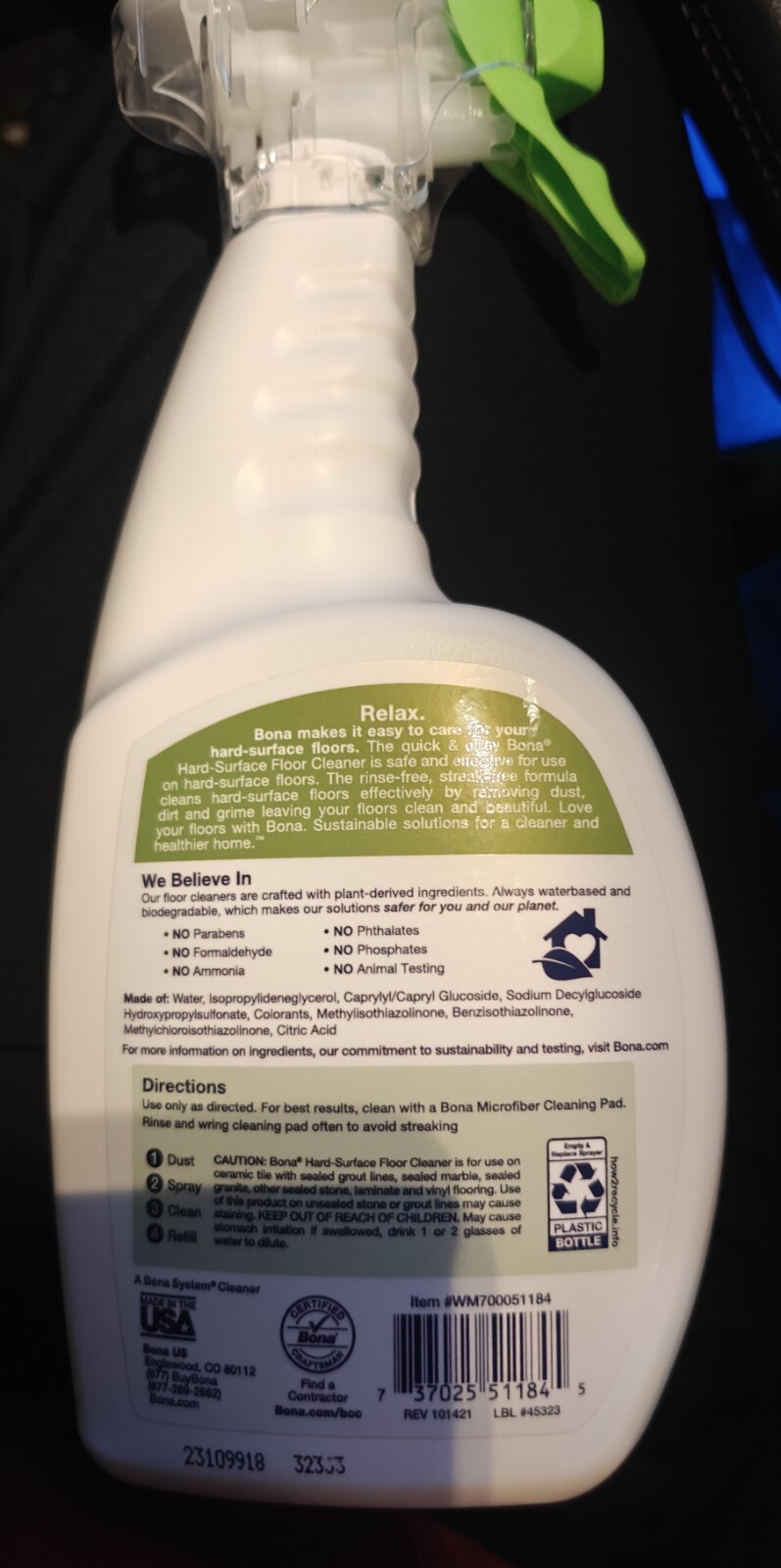 Bona Hard-Surface Floor Cleaner Spray, 32 Fl Oz Spray, Original Streak Free