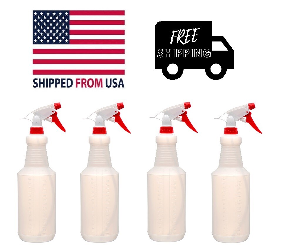 4 Pack Plastic Trigger Spray Bottle 32 oz Heavy Duty Chemical Resistant Sprayer