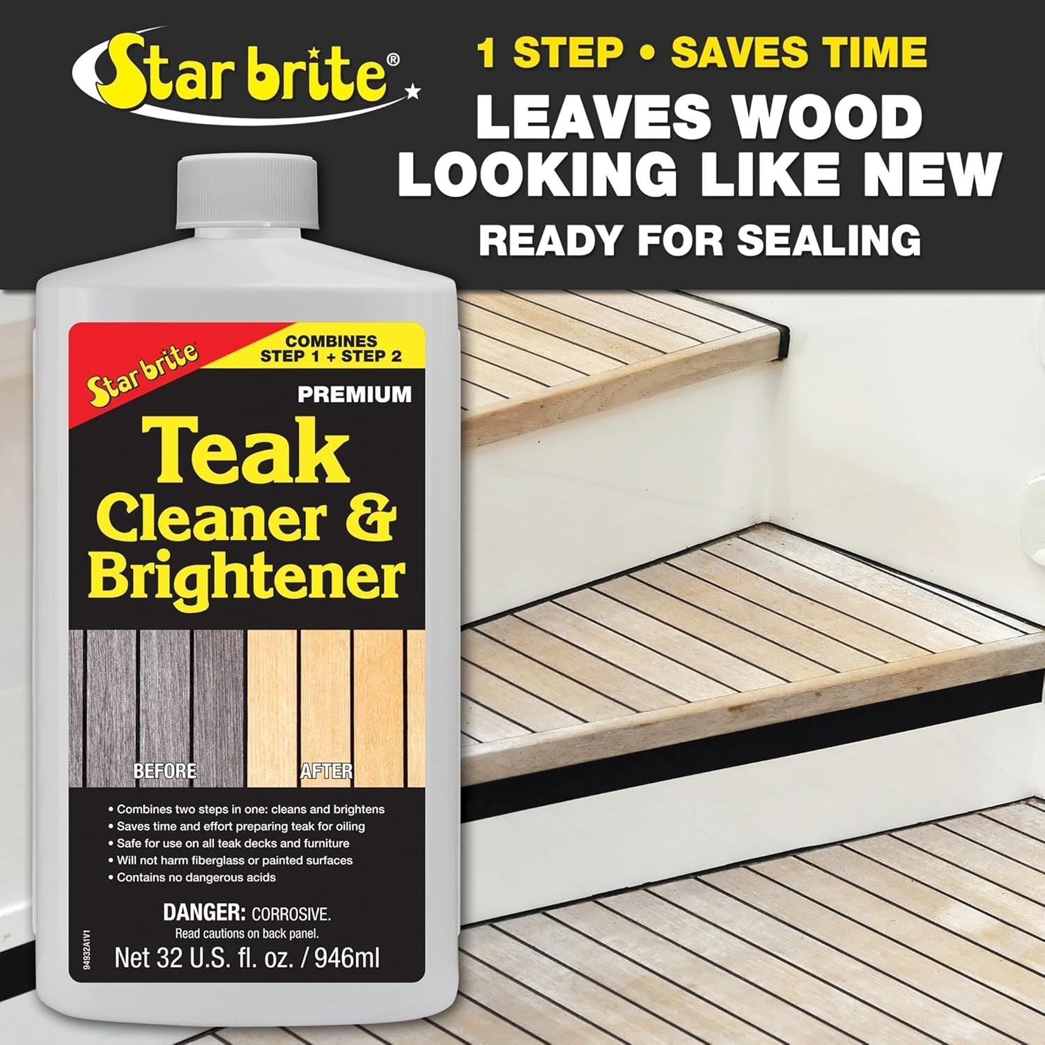 Teak Cleaner & Brightener, Restore Weathered Wood, 32oz