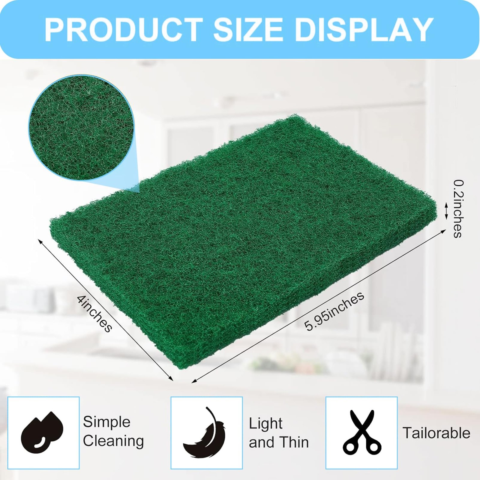 100 Pcs Scouring Pads, 4 x 6 inch Green Scrub Pads, Non Scratch Household Scr…