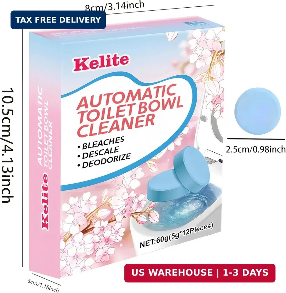 Toilet Bowl Cleaners – 12 Pack, Automatic Tank Tablets for Deodorizing & Descali